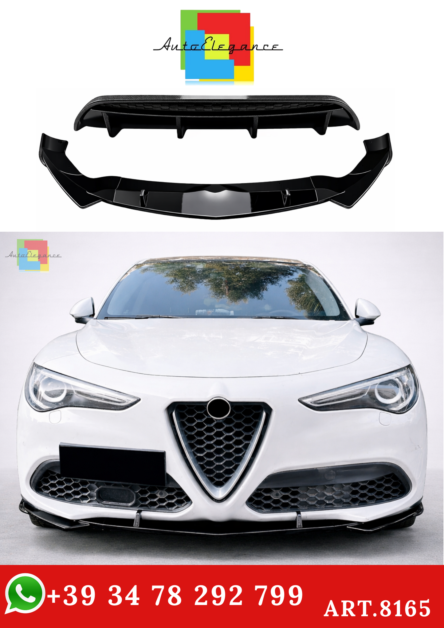 💫ART.8165 KIT ANTERIORE + POSTERIORE Nero Lucido per Alfa Romeo Stelvio 17+💫