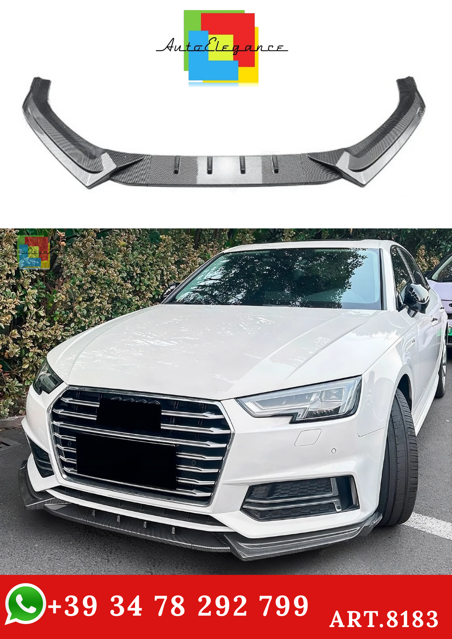 💫ART.8183 Splitter Anteriore Fibra di Carbonio per Audi A4 B9 S-Line Sedan 16-19💫
