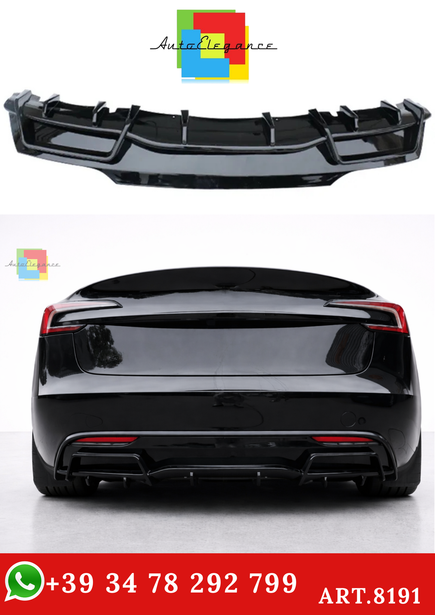 💫ART.8191 Diffusore Posteriore Per Tesla Modello 3 Highland 2023-2024💫