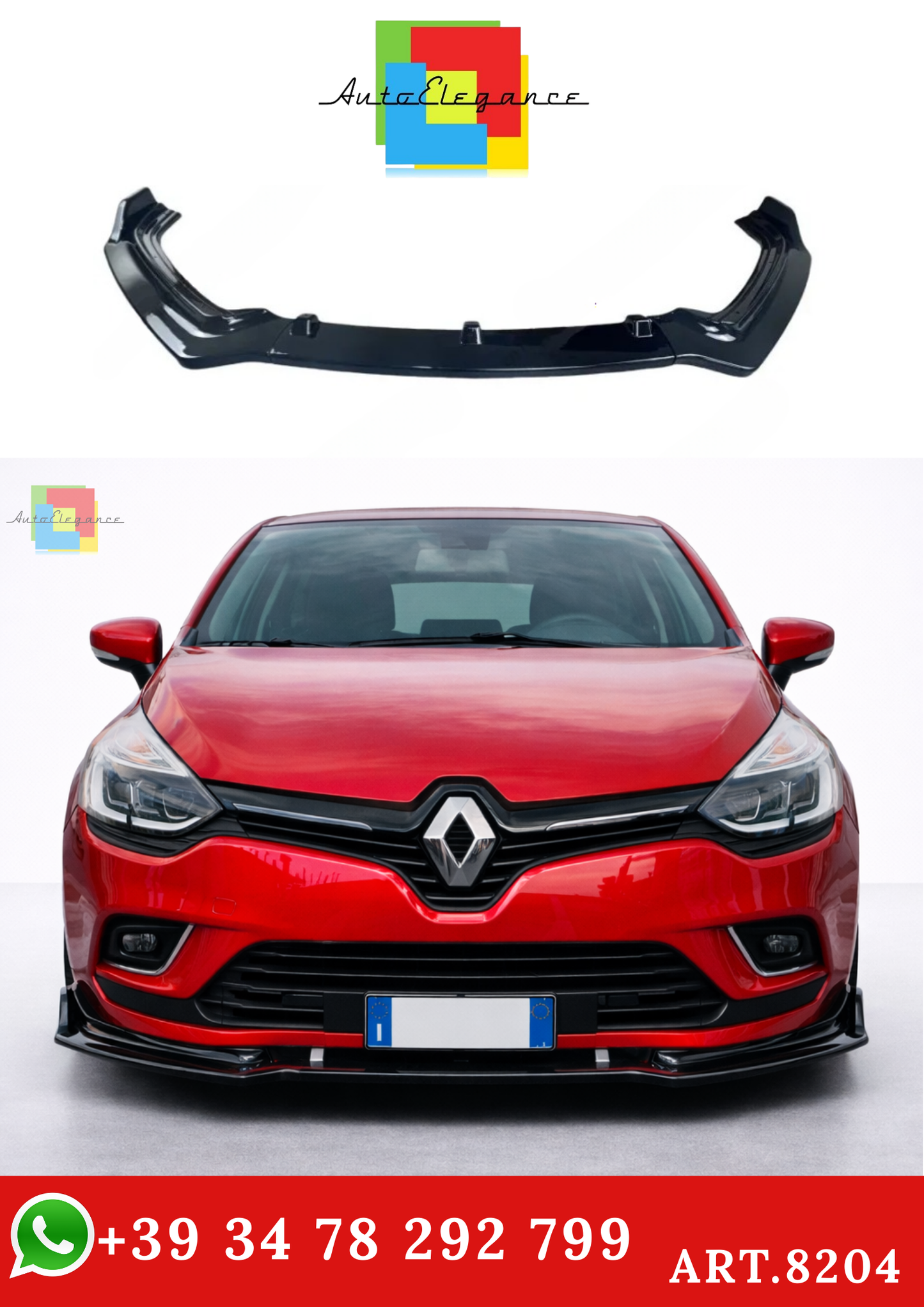 💫ART.8204 Splitter Anteriore Nero Lucido ABS per Renault Clio MK4 2012-2019 💫