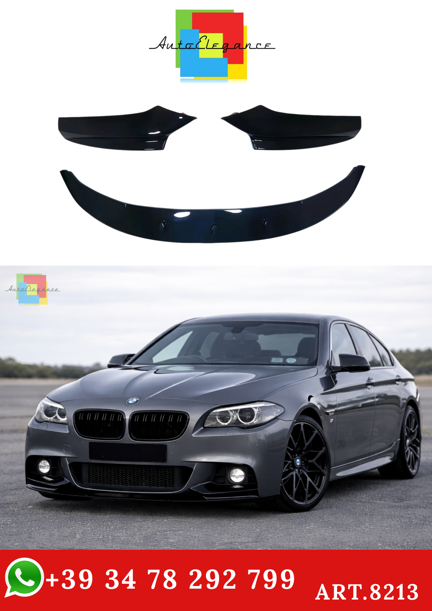 💫ART.8213 Splitter Anteriore Nero Lucido per BMW Serie 5 F10 F11 M Sport 2010-2017💫