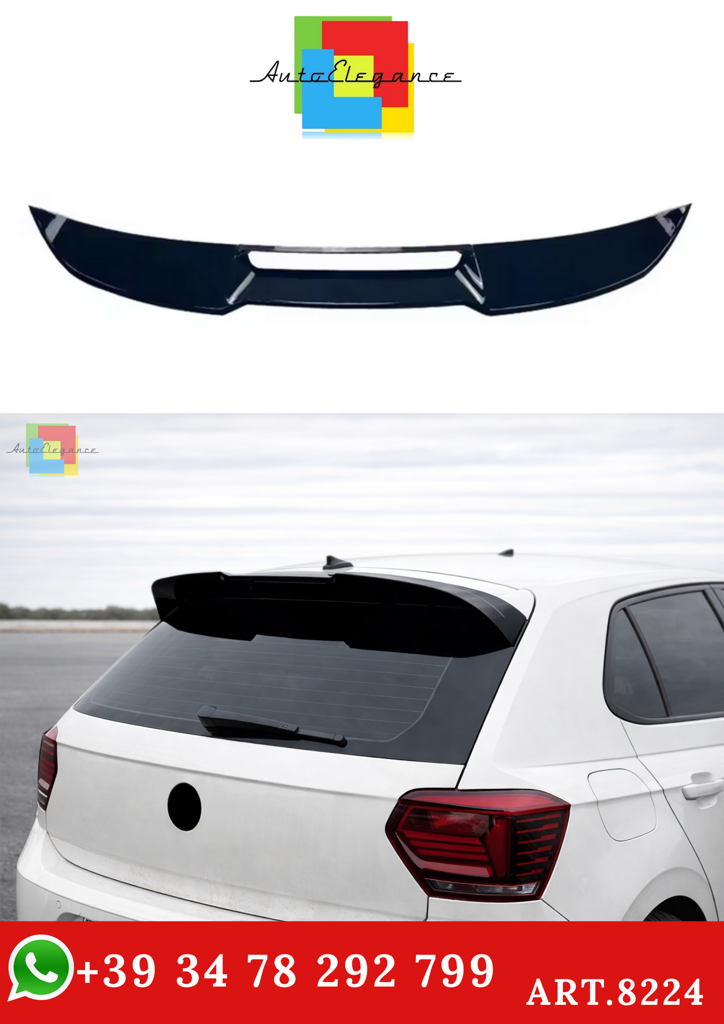 💫ART.8224 Spoiler Stile GTI per Volkswagen VW Polo MK6 2018-2021 Nero Lucido💫