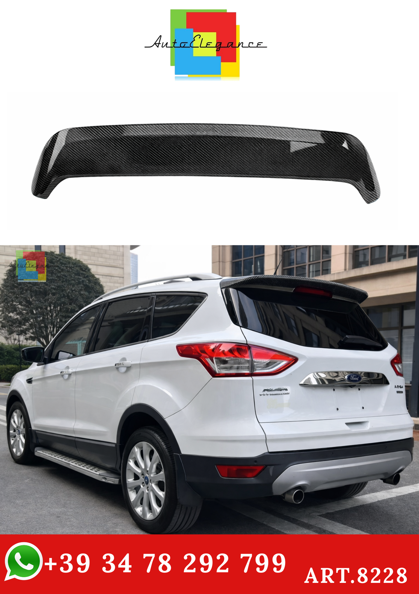 💫ART.8228 Spoiler Posteriore Look Carbon per Ford Kuga 2013-2018 ABS💫
