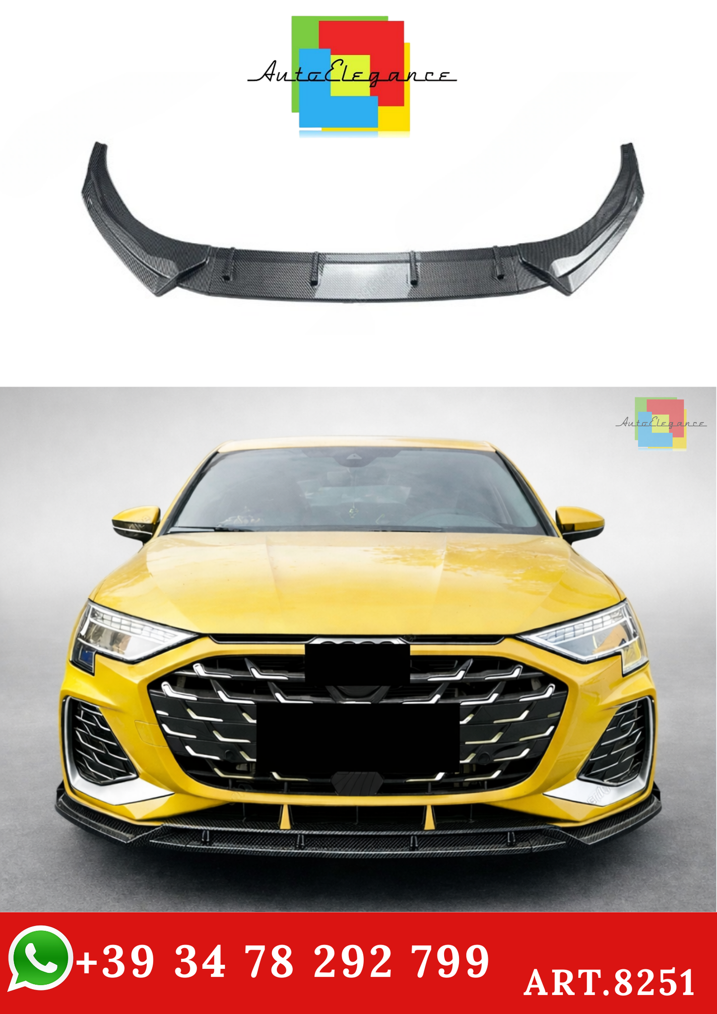 💫ART.8251 Splitter Posteriore per Audi A3 S-Line / S3 8Y Facelift 2024-2025 Carbonio💫