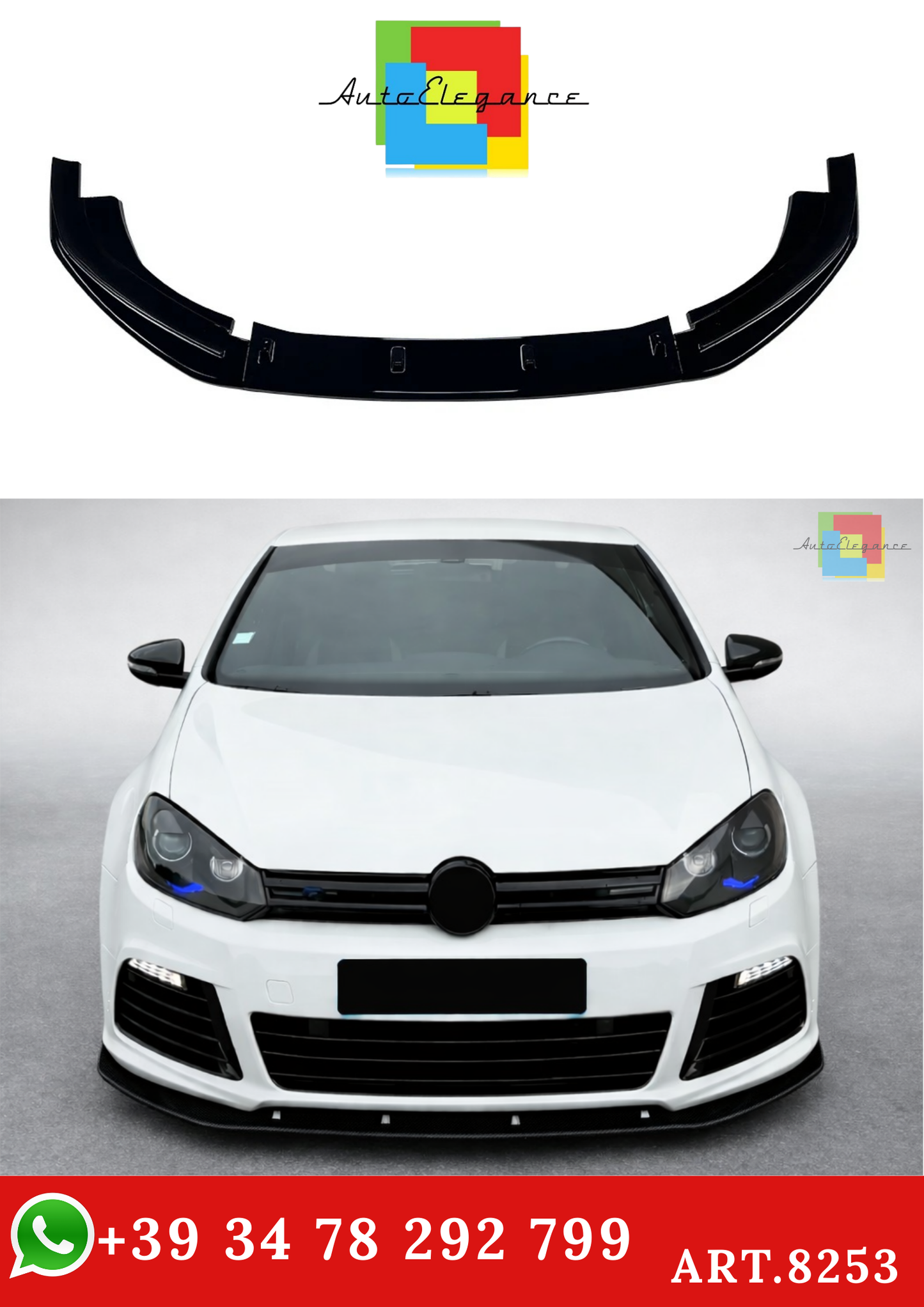 💫ART.8253 Splitter Anteriore per Volkswagen Golf 6R Golf MK6 Nero Lucido 2008+ 💫