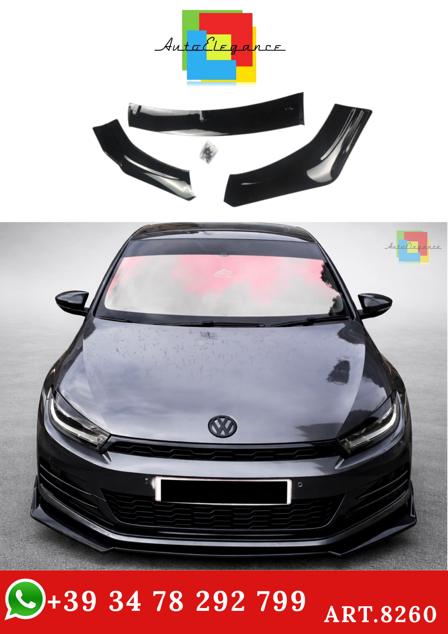 💫ART.8260 Splitter Anteriore Nero Lucido per VW Scirocco III MK3 MK3.5 R 2010-2017💫
