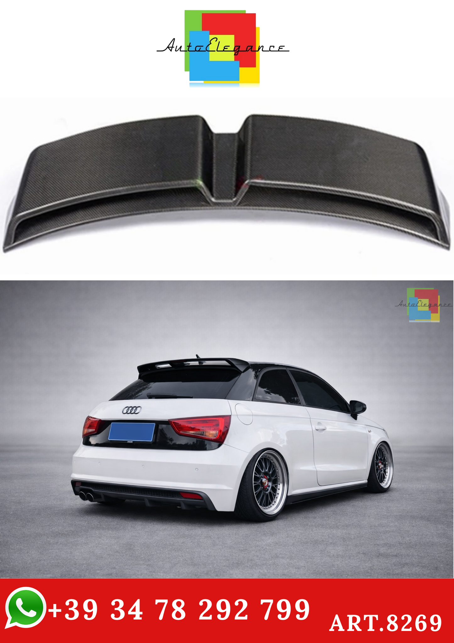ART.8269 Spoiler Audi A1 8X 2010-2014 3 PORTE - COLORE CARBONIO LOOK PQ25