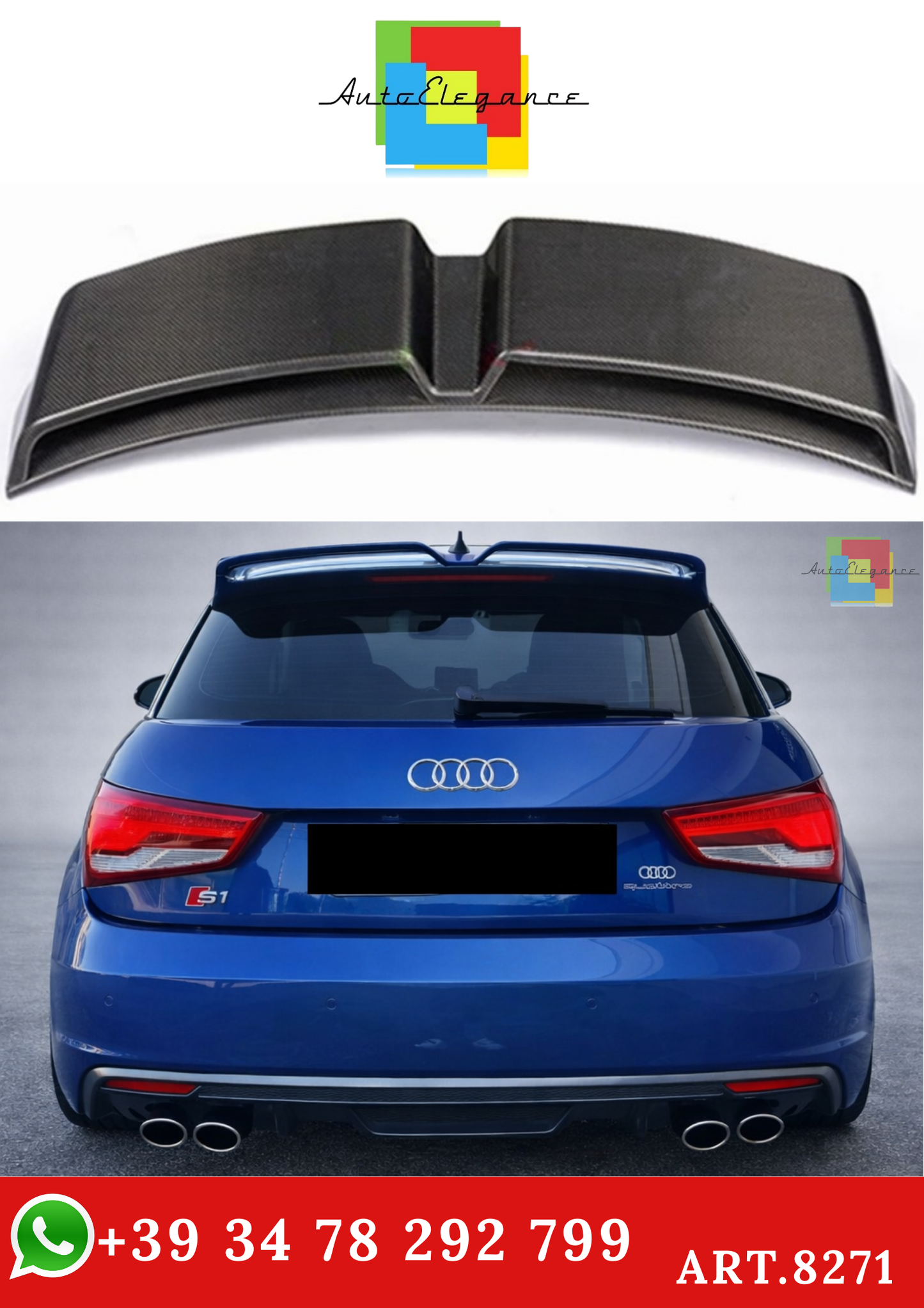 💫ART.8271 Spoiler sul Tetto Nero Lucido per Audi A1 R18 Hatchback 2010-2014💫