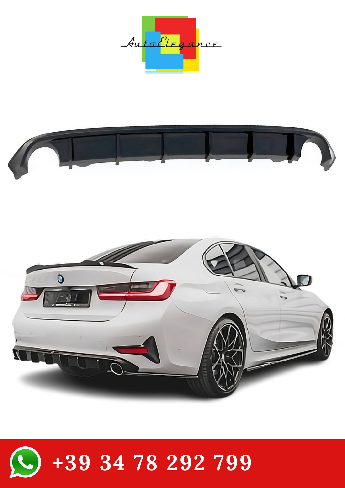 💫Street+ Diffusore Posteriore adatto per BMW Serie 3 G20 / G21 Nero Lucido💫