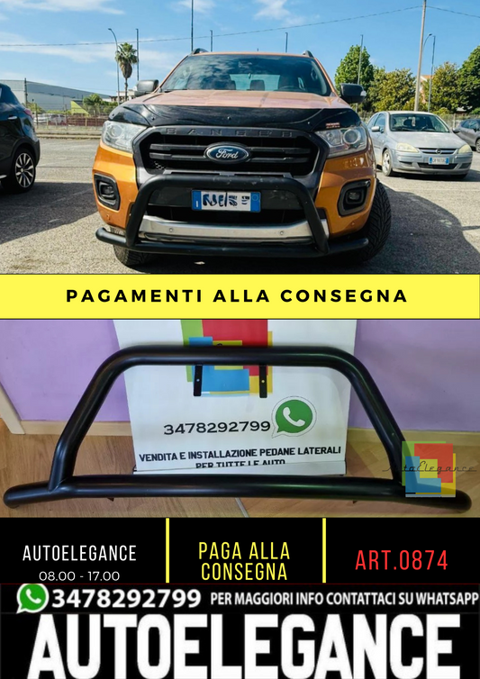 0874🛡️BULL BAR NERO ADATTO A FORD RANGER TK 15+ SOTTO PARAURTI ANTERIOR INOX🛡️