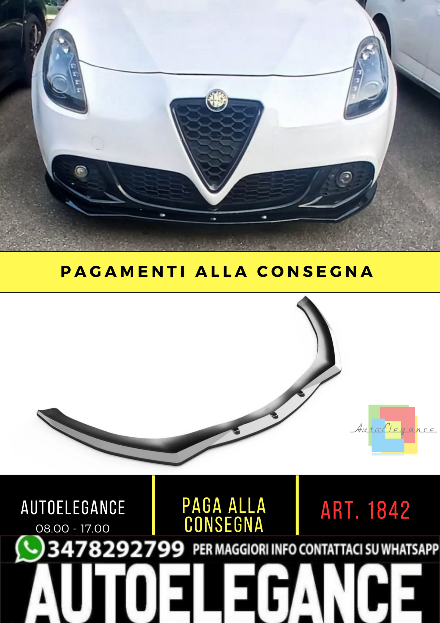 🔥💥1842 SPLITTER ADATTO PER ALFA ROMEO GIULIETTA 2010-2020 NERO LUCIDO💥🔥