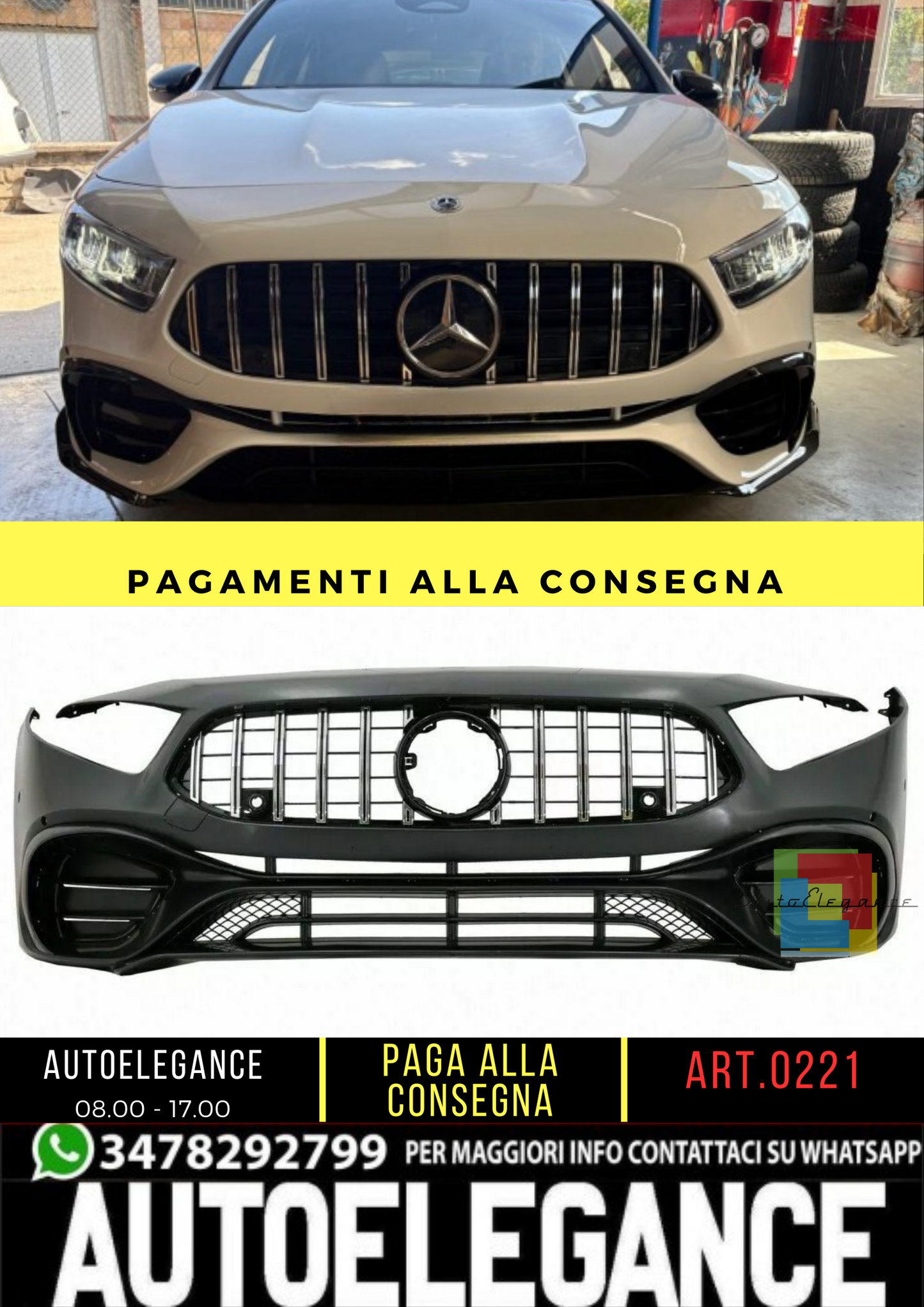 💥0221 PARAURTI ANTERIORE ADATTO PER MERCEDES CLASSE A W177 LOOK AMG A45S A45💥