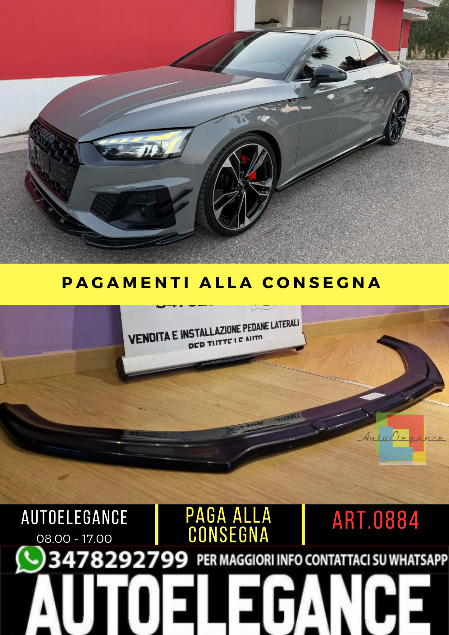 🔥0884 SPLITTER SUITABLE FOR AUDI A5 F5 2016-2019 SLINE S5 GLOSSY BLACK🔥