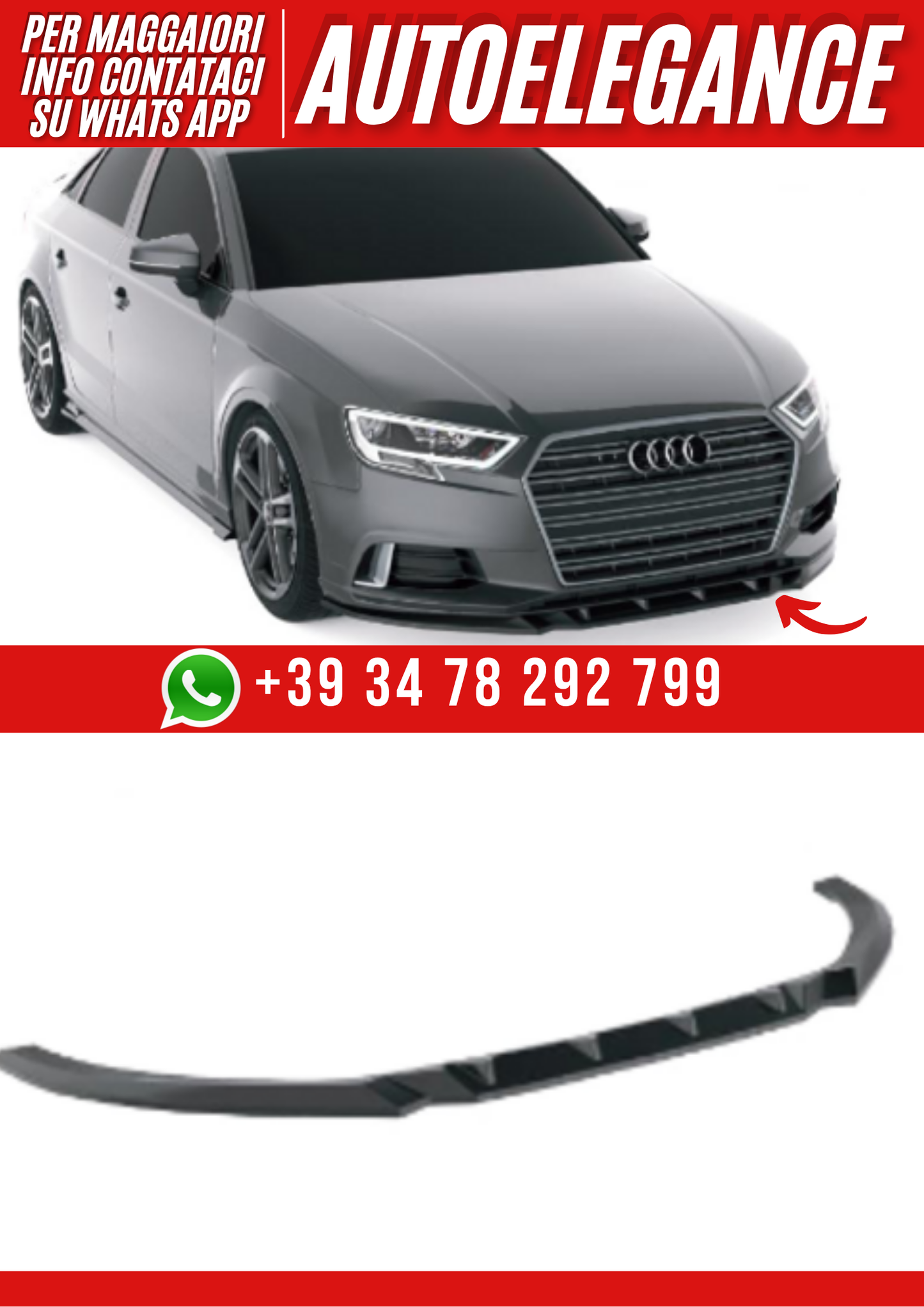 💕Spliter  Anteriore adatto per  Audi A3 8V facelift sedan 2016-2020💕