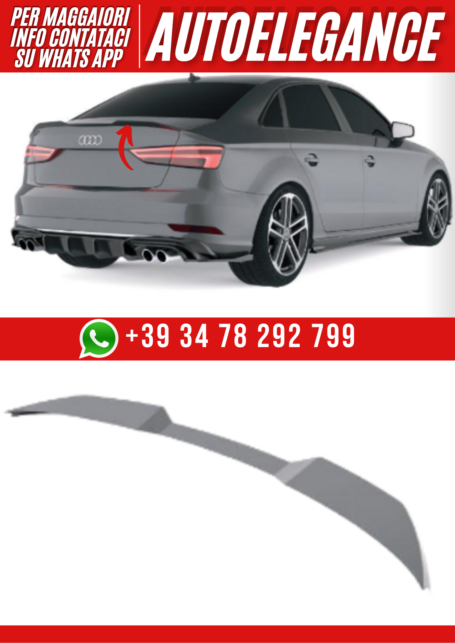 💕Spoiler posteriore   adatto per  Audi A3 8V facelift sedan 2016-2020💕
