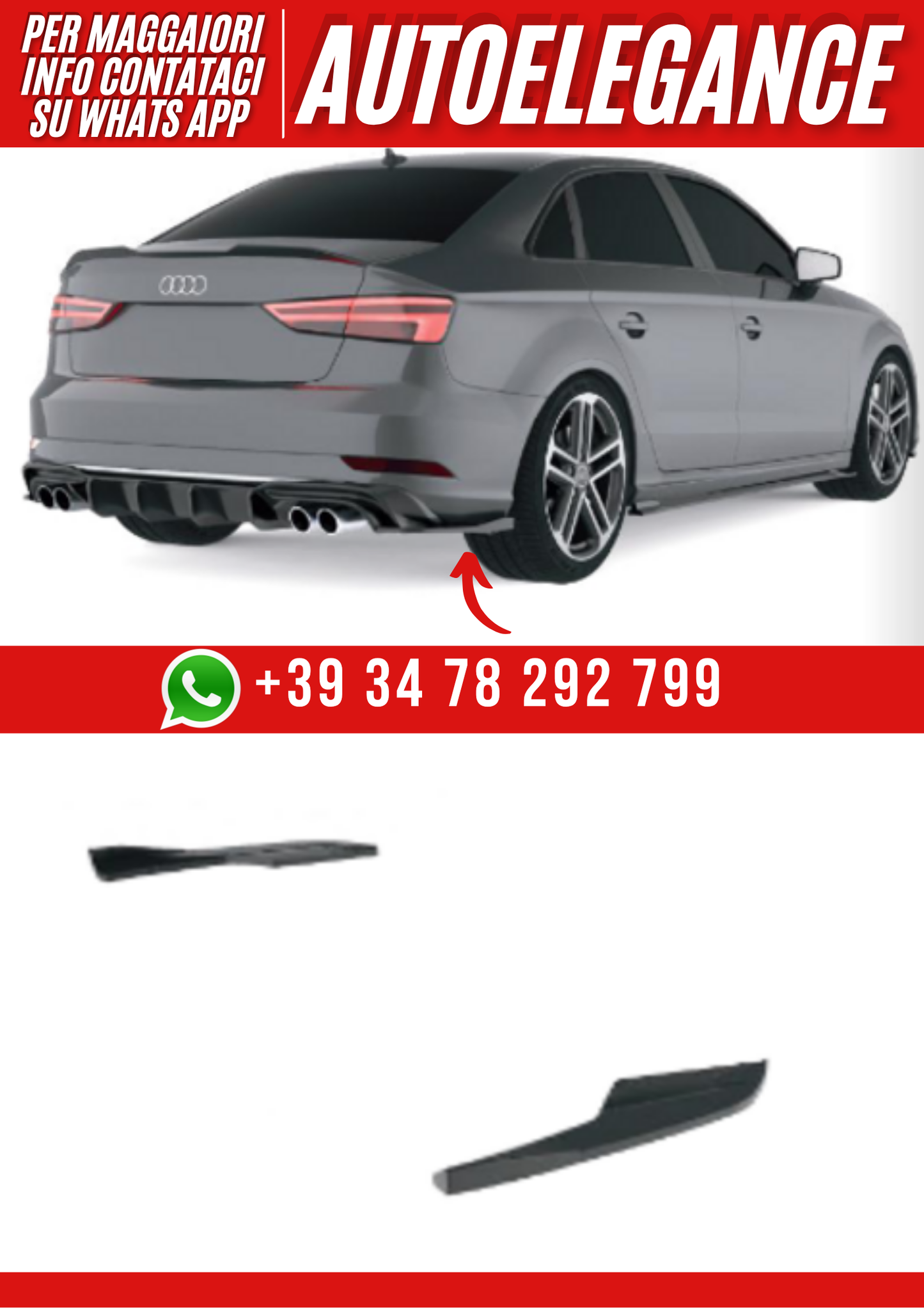 💕Flaps posteriore   adatto per  Audi A3 8V facelift sedan 2016-2020💕