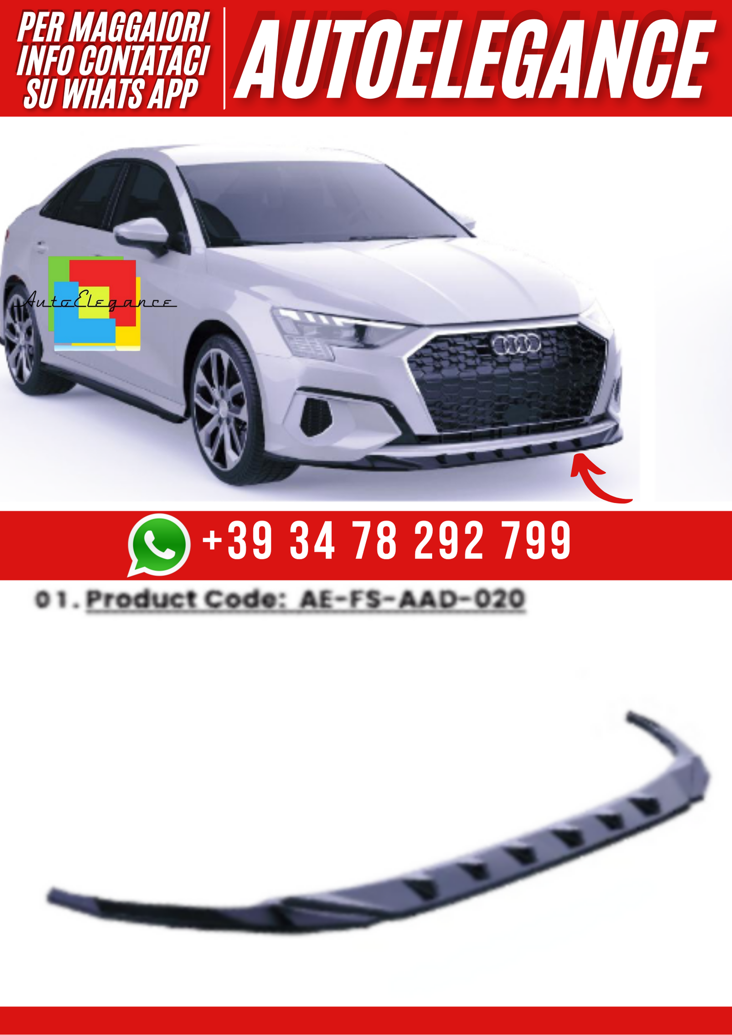 💕Spliter anteriore  adatto per  Audi A3 8Y sedan/ sportback 2020-2024💕
