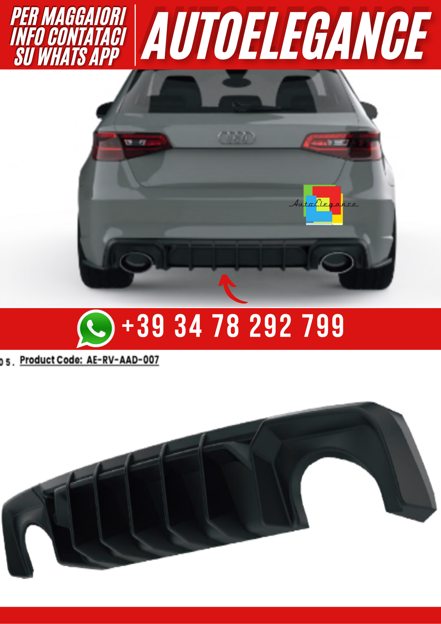 💕Diffusore  posteriore  Audi RS3 Sportback (2015- 2016)💕