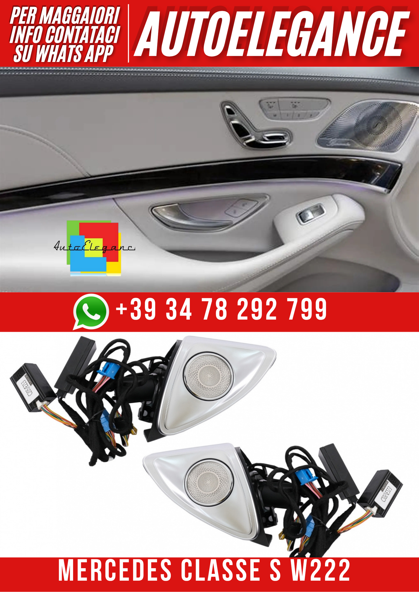 💕Tweeter rotativi LED per porte anteriori 64 colori  Mercedes Classe S W222💕