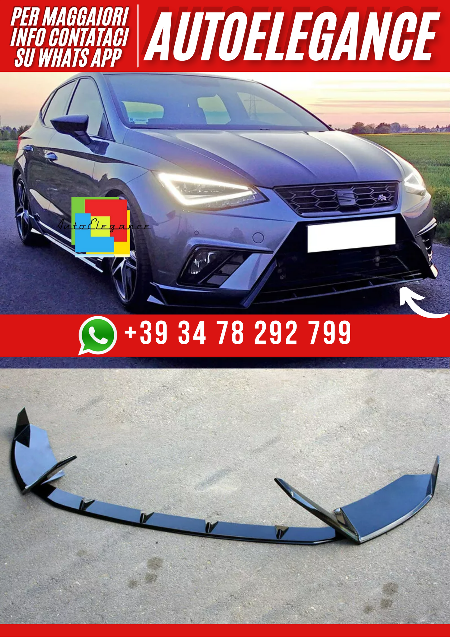 💕ART.0031  SPLITER  ANTERIORE SEAT IBIZA V 2017 ABS NERO 💕