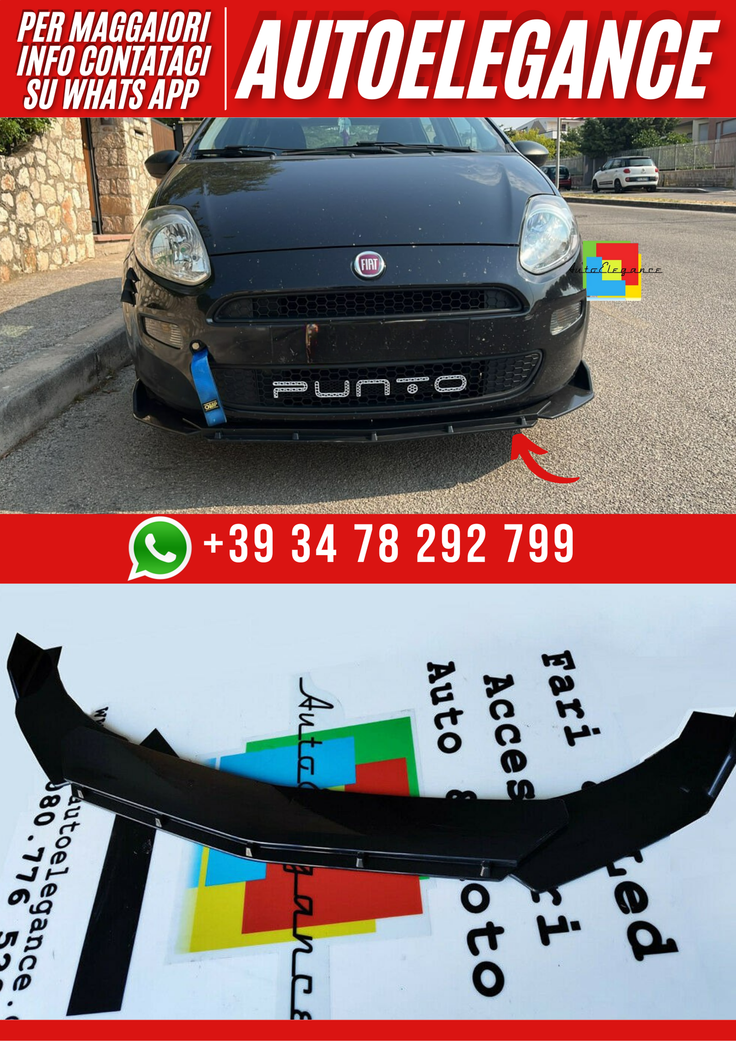 💕ART.0037 SPLITTER  ANTERIORE  FIAT  PUNTO NERO  LUCIDO💕