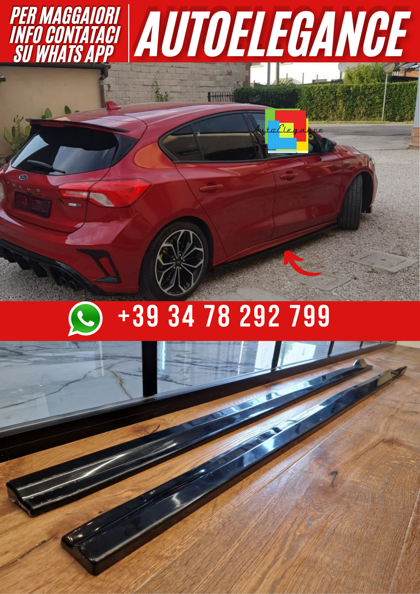💕ART. 1479 SOTTO MINIGONNE FORD  FOCUS MK4 2019+ ST / ST-Line NERO LUCIDO💕