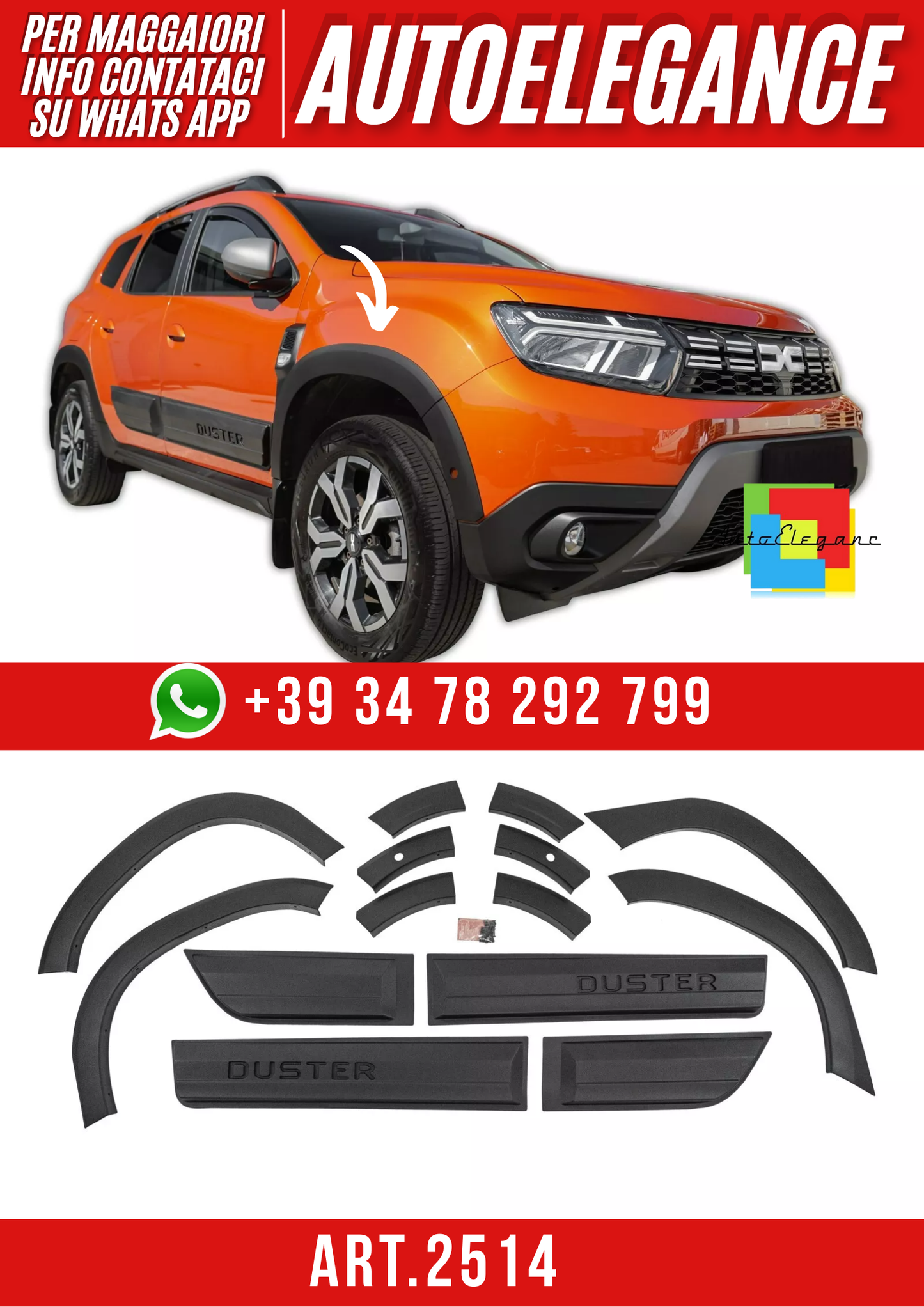 ART.2514  Kit Protezione + Parafanghi Adatti Per Dacia Duster 2 2017 +