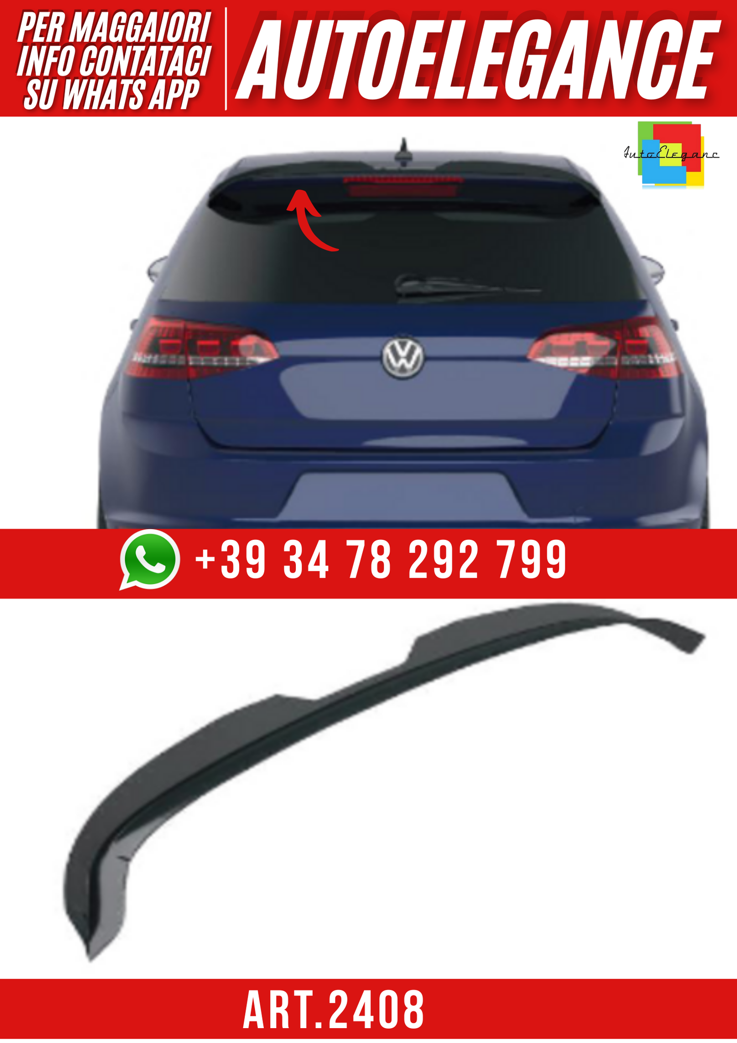 ART.2408  SPOILER  VOLKSWAGEN GOLF MK7 R  2013-2016