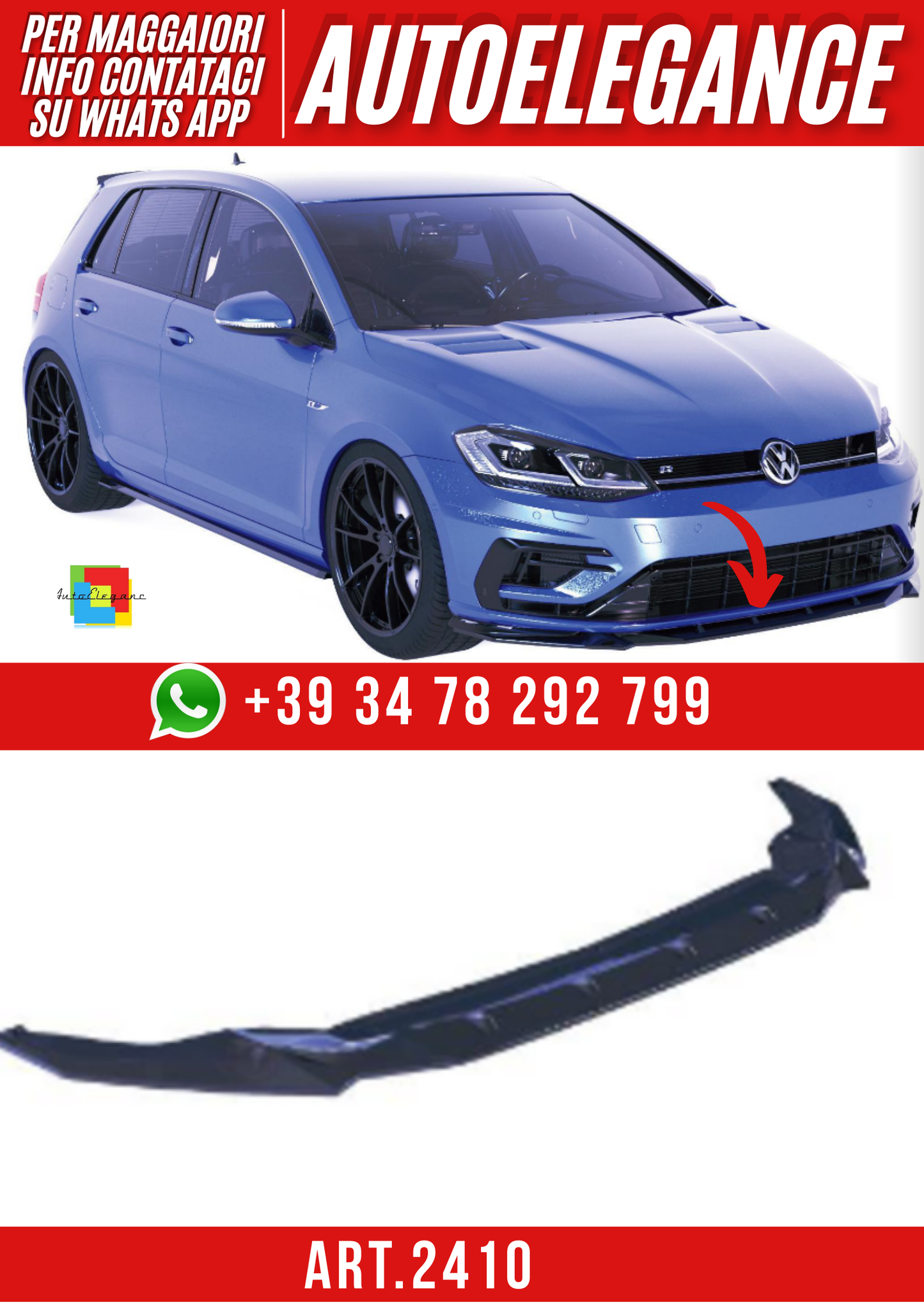 ART.2410  SPLITTER  ADATTO  PER  VOLKSWAGEN GOLF MK7.5 R 2017-2020