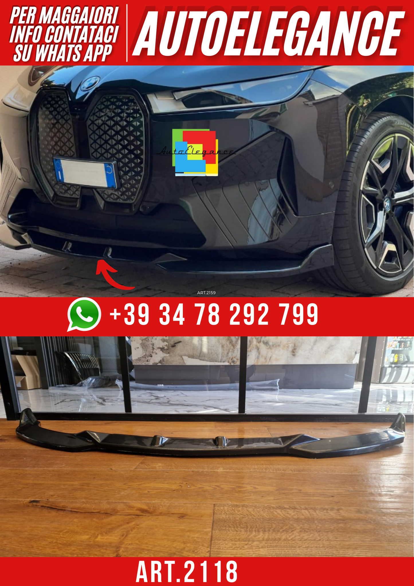 💕ART.2118 SPLITTER BMW iX i20 2021+ MSPORT NERO LUCIDO💕