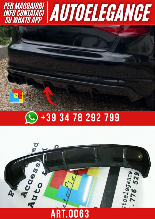 ART. 0063 DIFFUSORE AUDI A3 8V 2012-2016 STANDARD LOOK RS3 NERO LUCIDO