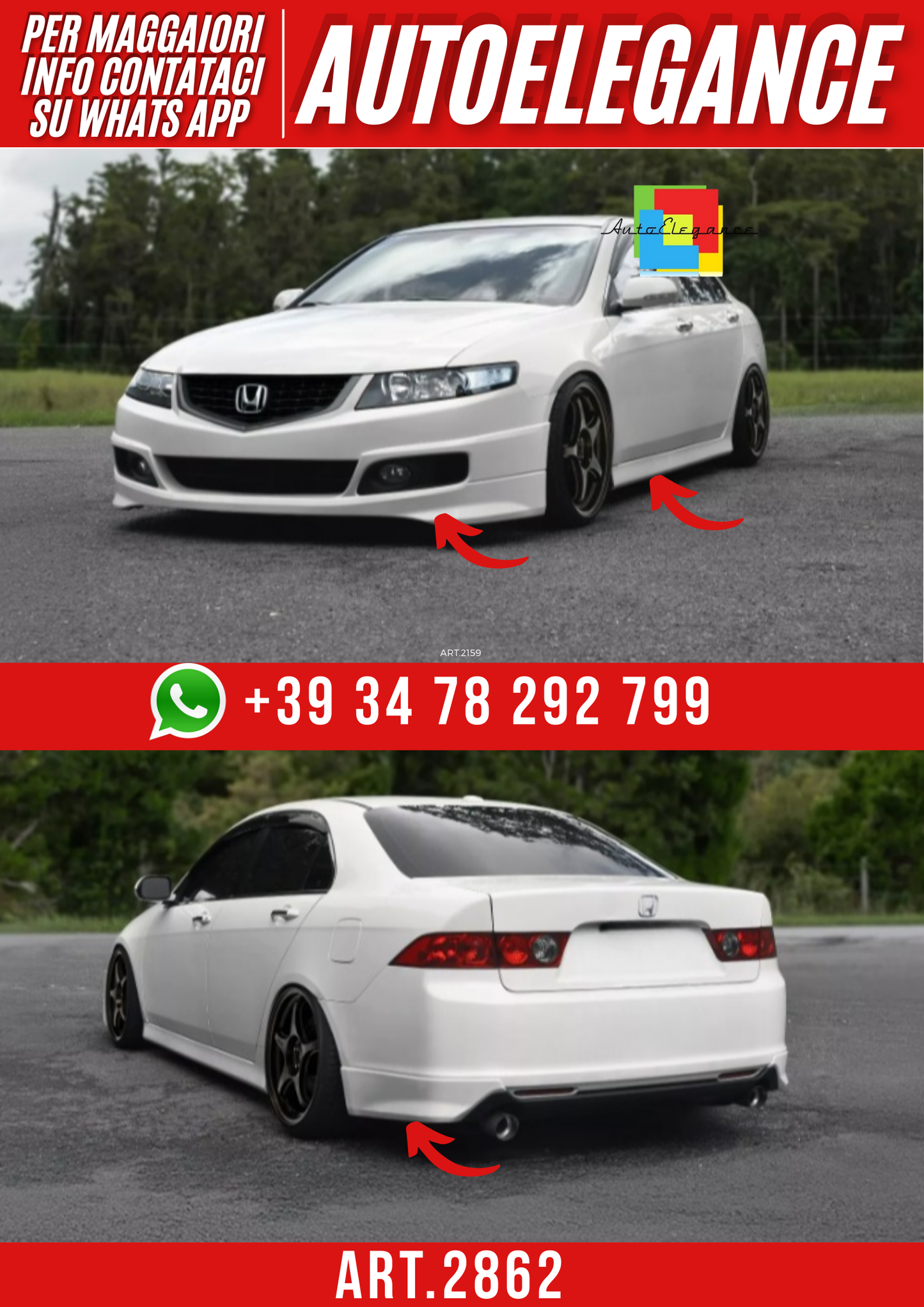 ART.2862  Body Kit A-Spec Style,  Honda Accord  Minigonne laterali, Spoiler
