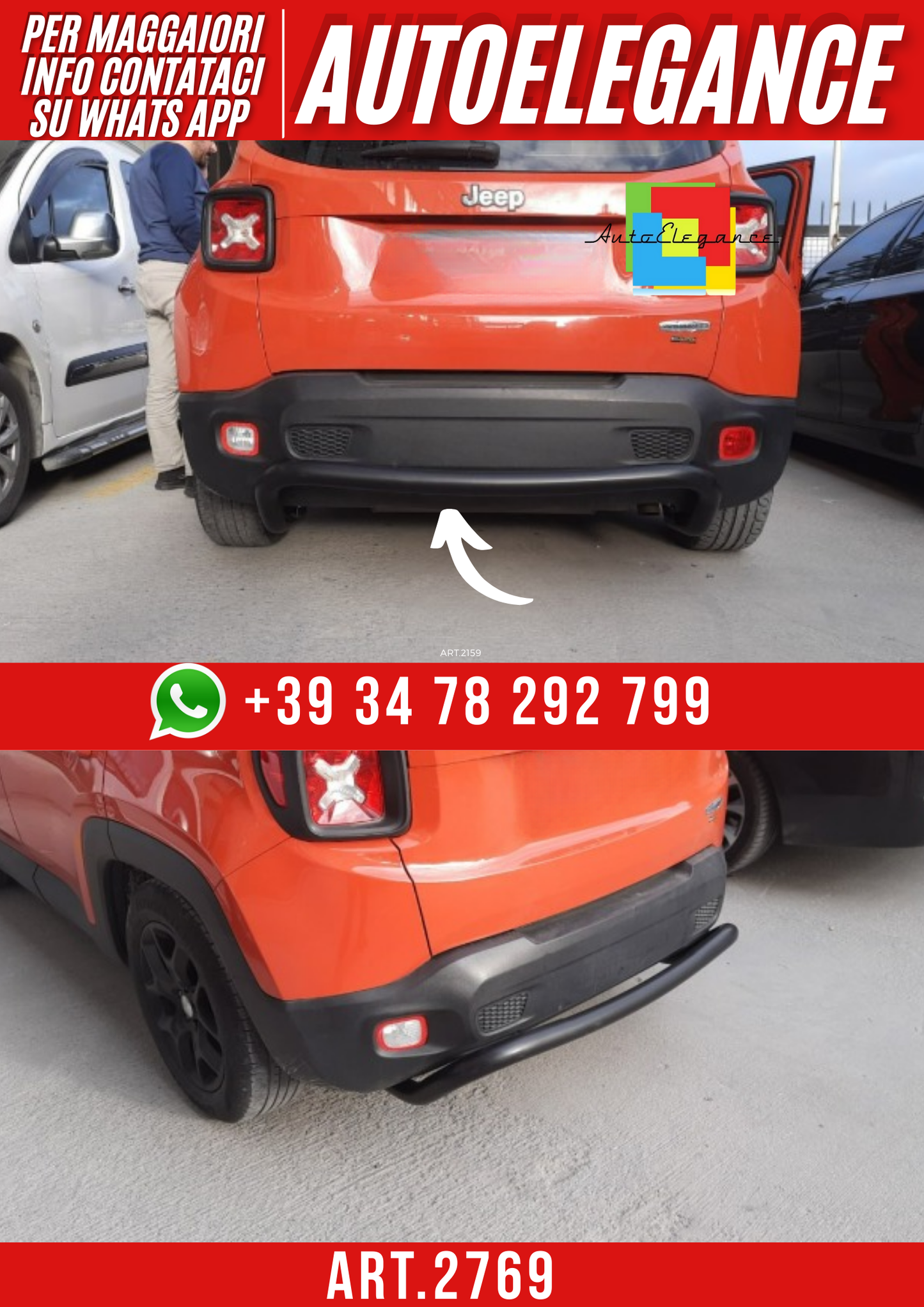 ART.2769 BGR-UDS0001MB Bullbar Posteriore Protezione Jeep Renegade 2014+ Ner