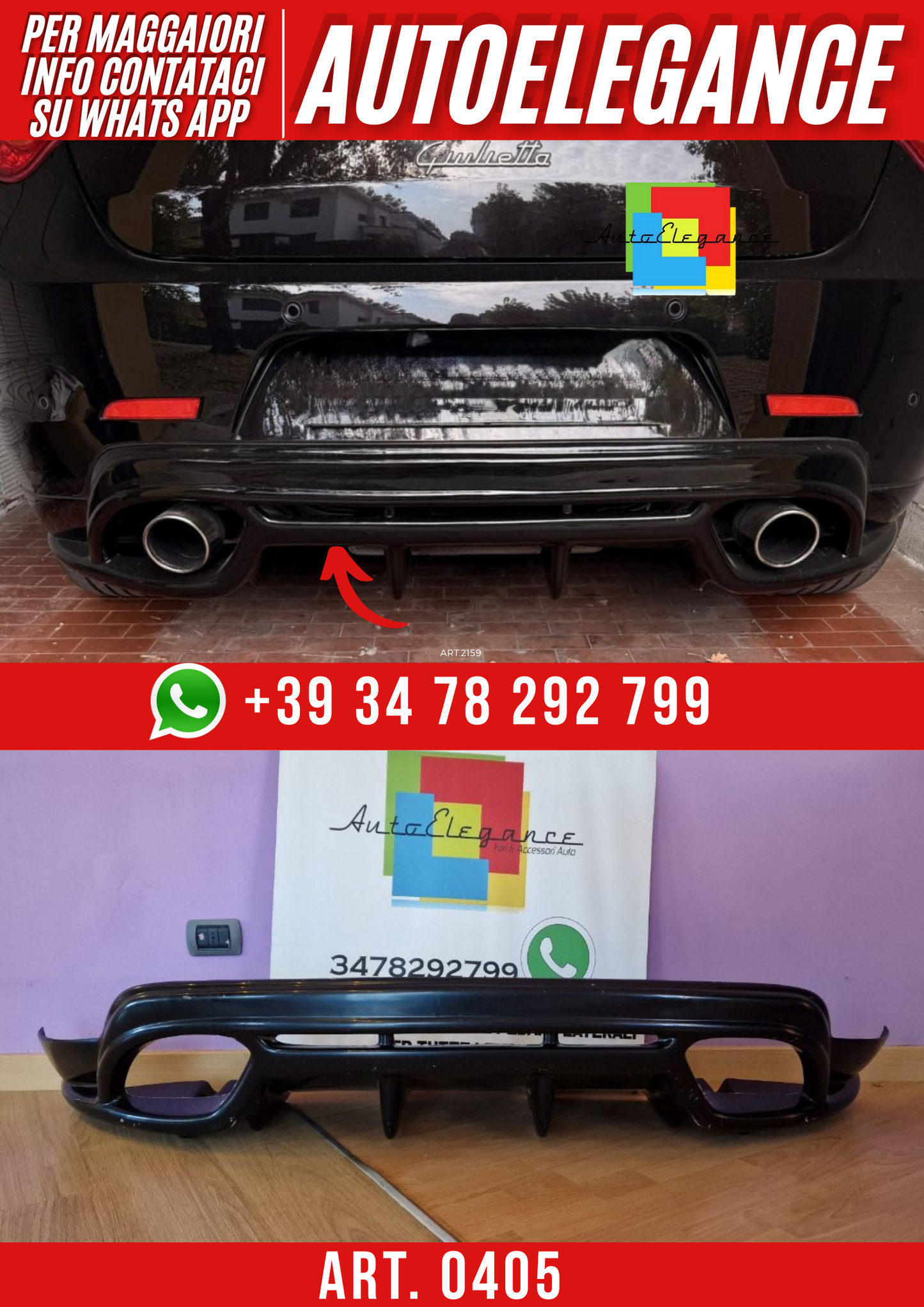 ART. 0405 DIFFUSORE ALFA ROMEO GIULIETTA LOOK QUADRIFOGLIO NERO LUCIDO