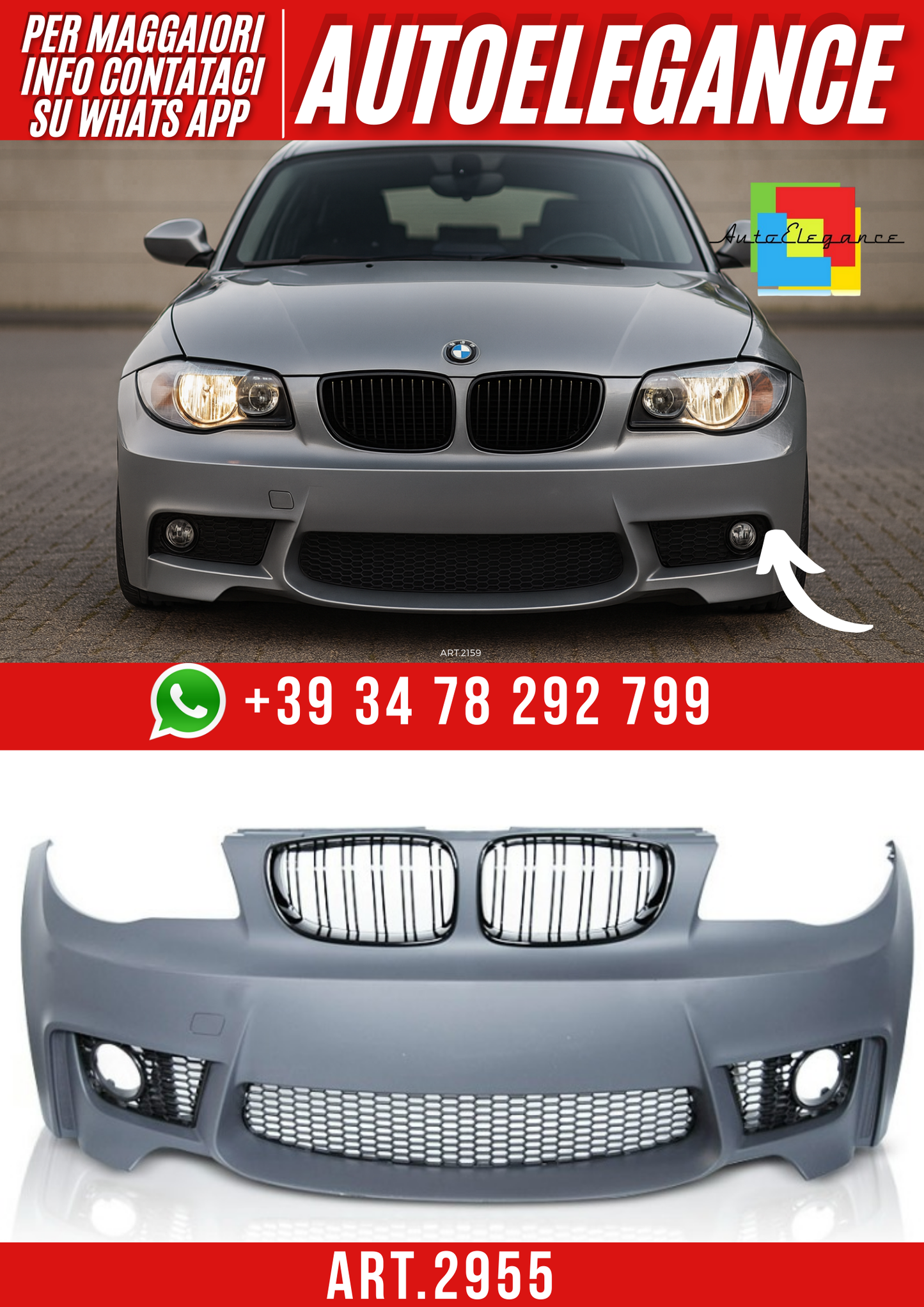 ART.2955 PARAURTI ANTERIORE SPORT COUPÉ STYLE atto per BMW E81/82/87/88