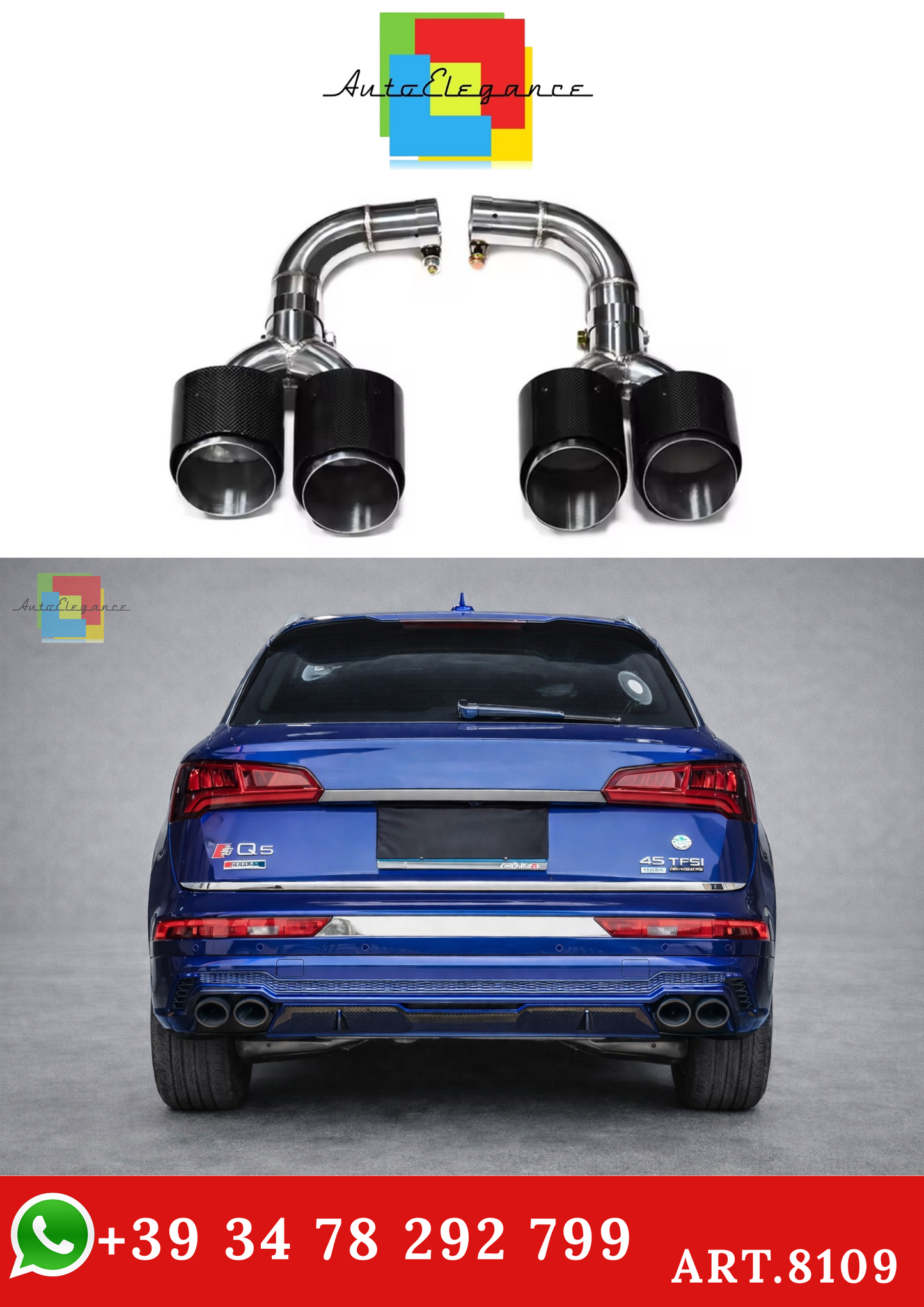 💫ART.8109 Terminali di Scarico Fibra di Carbonio per Audi Q5 2021-2023 SQ5💫