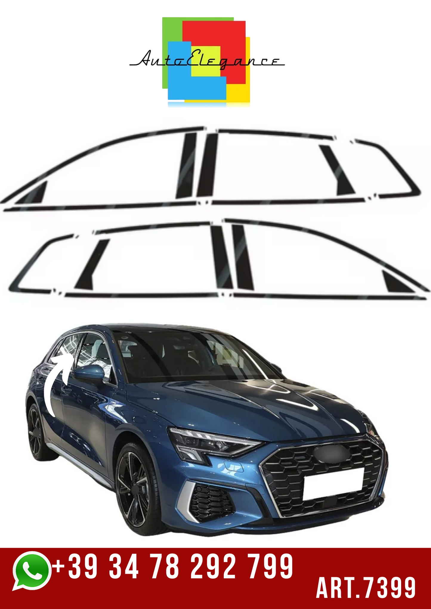 ART.7399 CORNICE FINESTRINI NERI AUDI A3 8Y 2021-2025