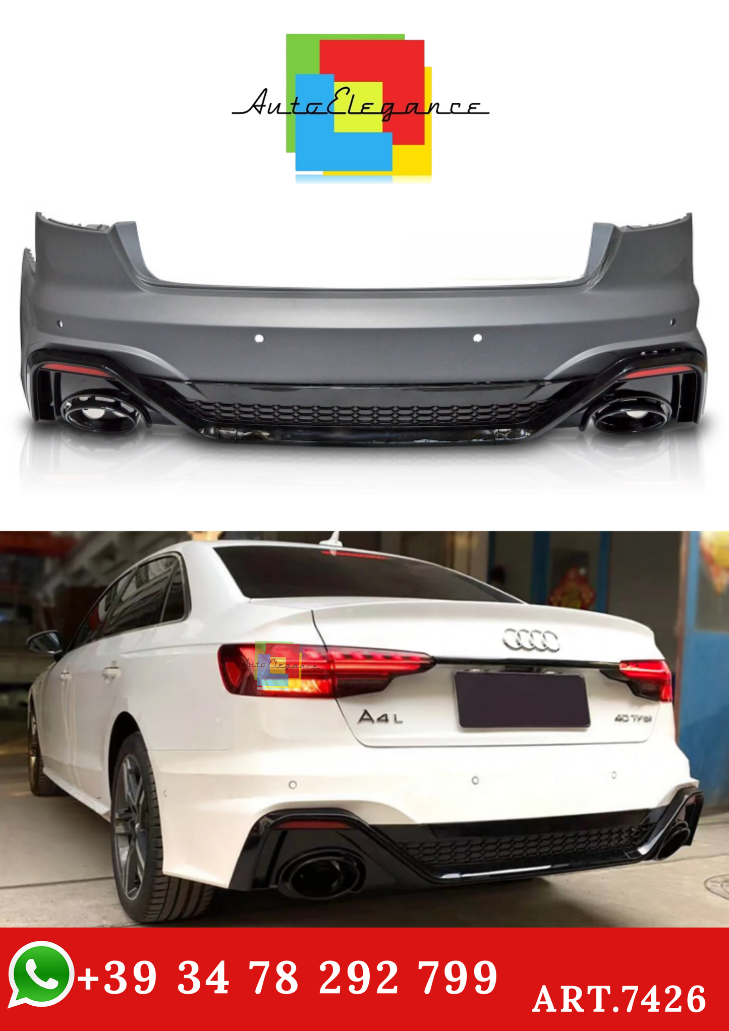 💫ART.7426 Paraurti Posteriore Look RS4 PDC adatto per AUDI A4 B9 20-24💫