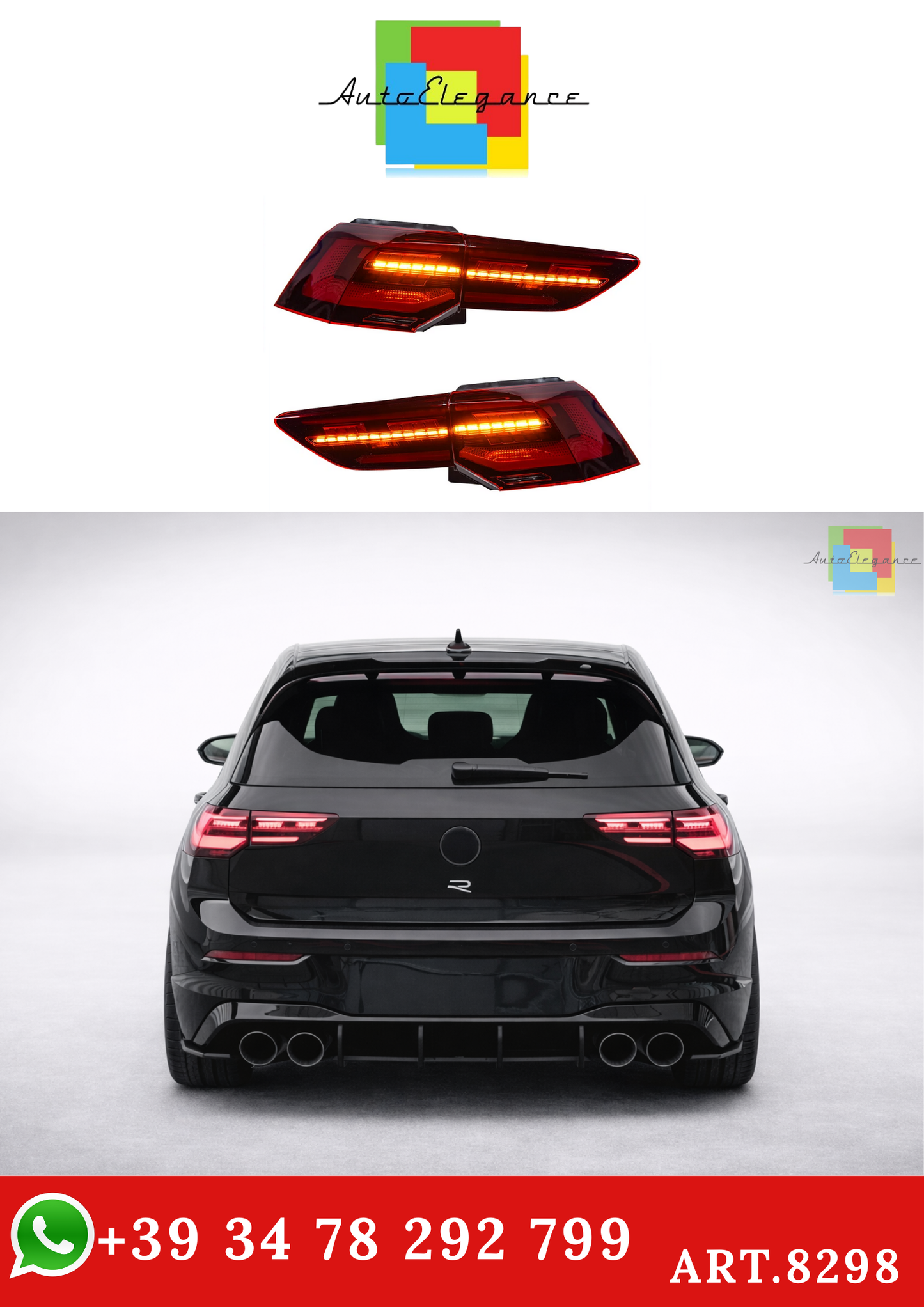 💫ART.8298 Fanali Posteriori (ROSSI) LED per Golf 8 MK8 2021-2024 💫