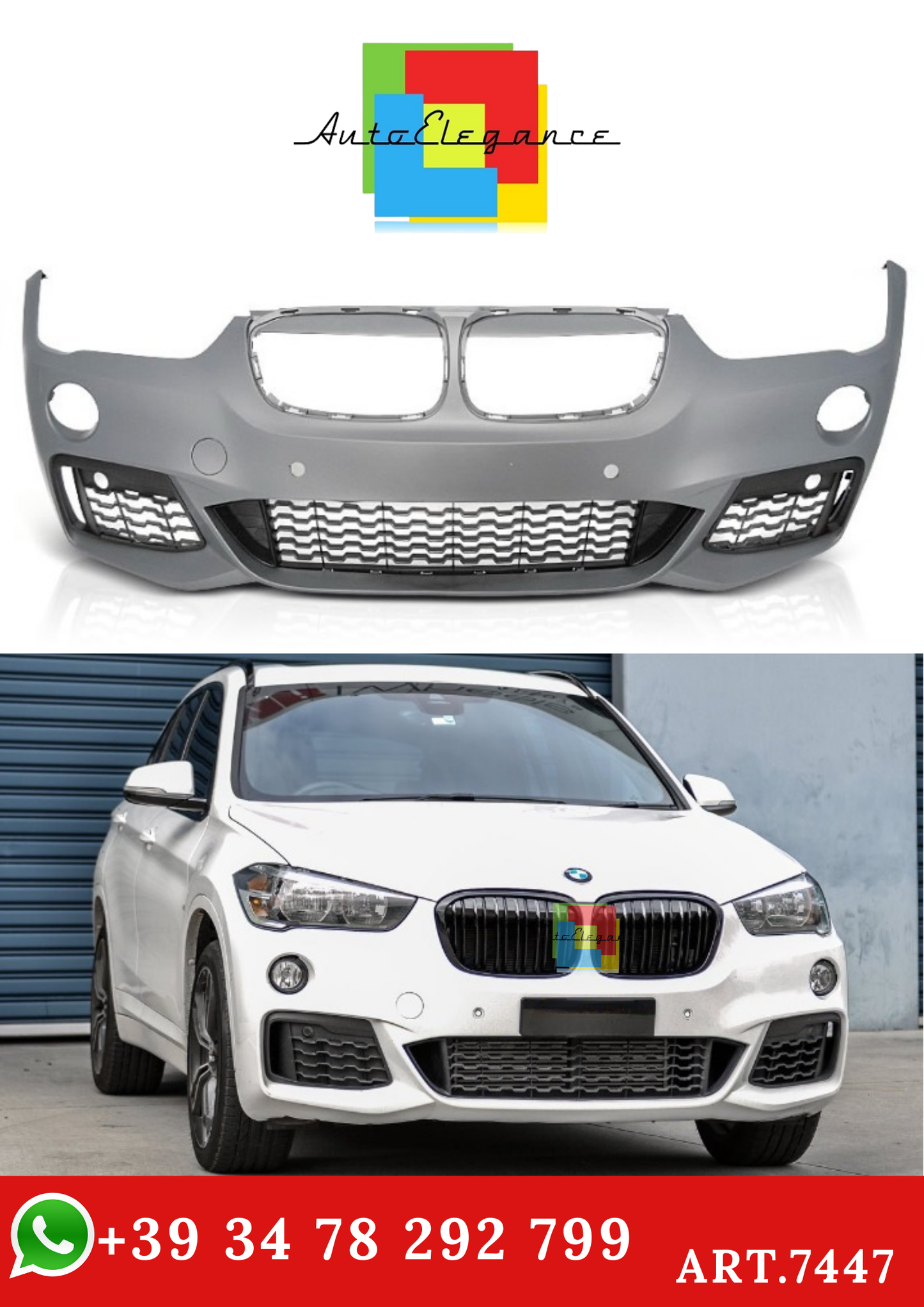 💫ART.7447 Paraurti Anteriore Look M-SPORT PDC per BMW X1 F48 2015-2020💫