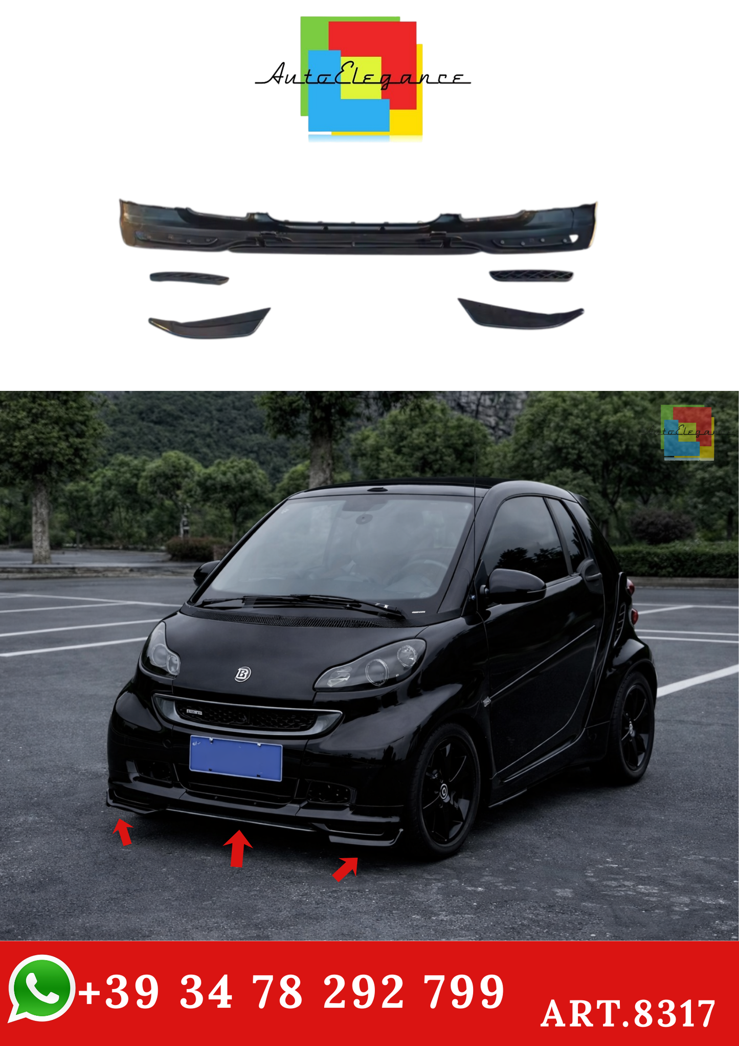 💫ART.8317 Splitter Anteriore + Flaps per Smart Fortwo 451 2007+💫