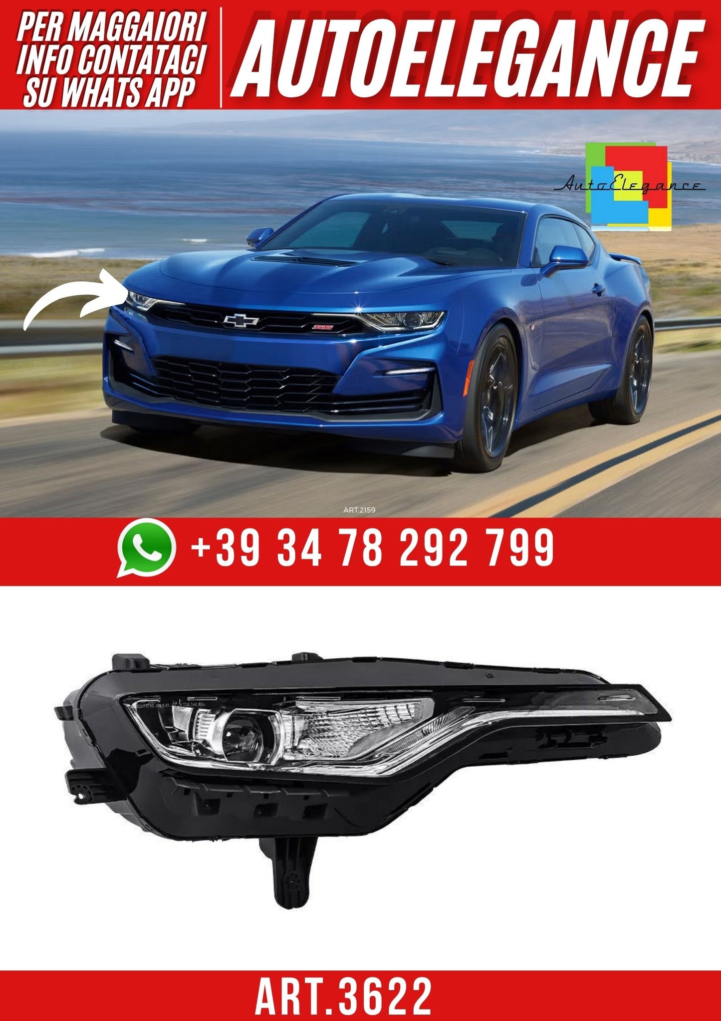 💫3625 FARO DESTRO ADATTO PER CAMARO 19-23 SS/RS💫