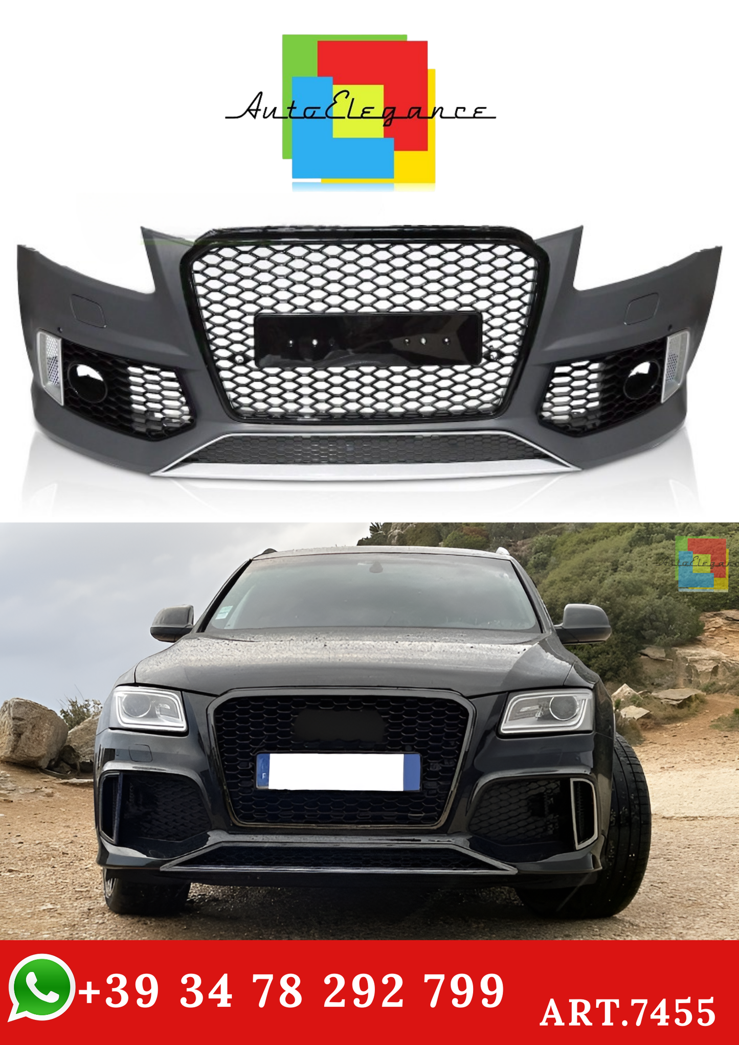 💫 ART.7455 Paraurti Anteriore Look SQ5 PDC per AUDI Q5 2012-2016💫