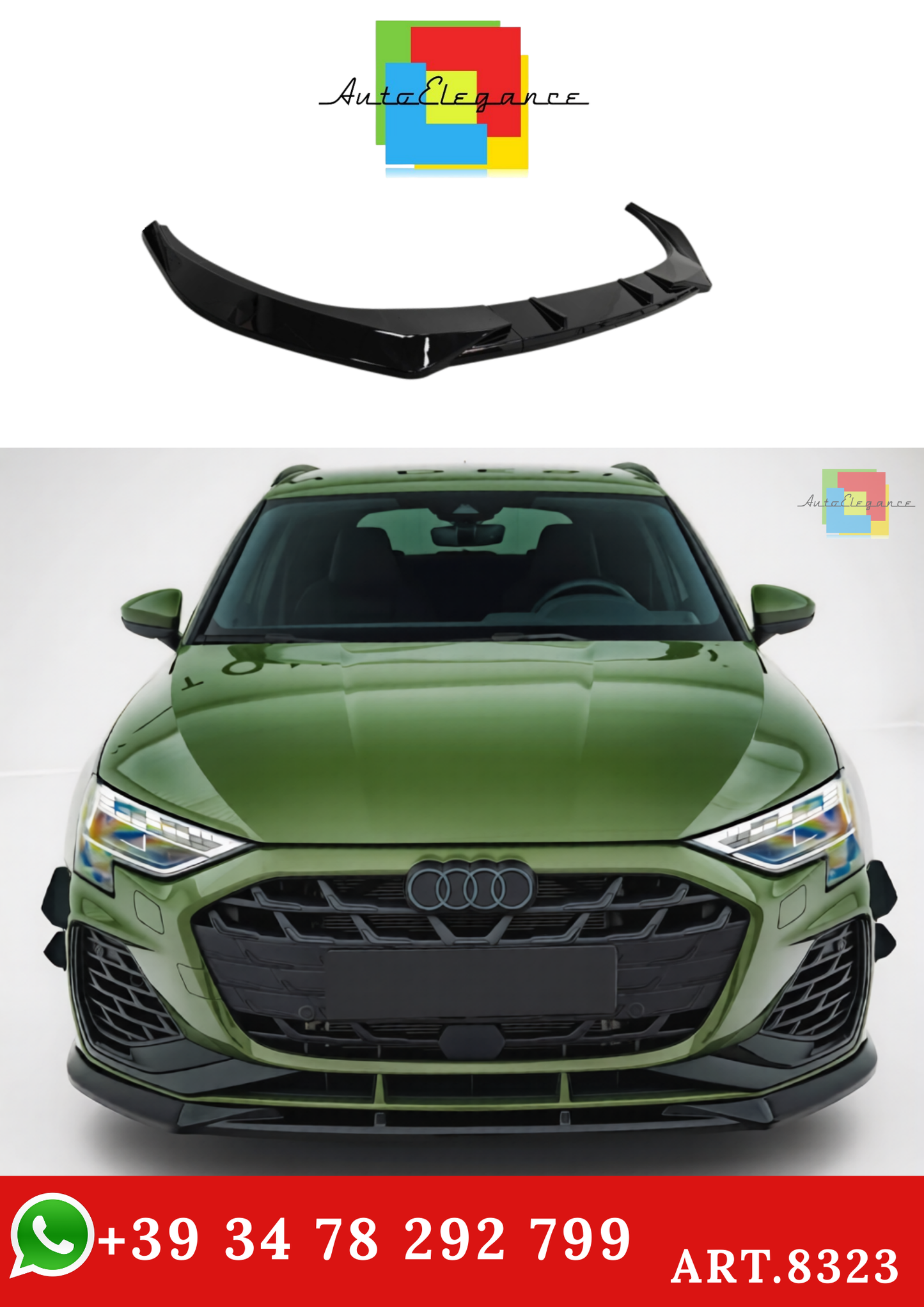 💫ART.8323 Splitter Anteriore Nero Lucido Stile Maxton per Audi S3 A3 8Y S-line 2025+💫