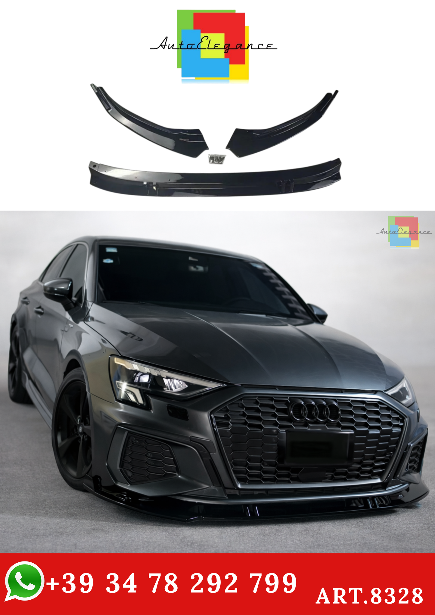 💫ART.8328 Splitter Anteriore per Audi A3/A3 S-Line/S3 8Y 2021-2024 💫