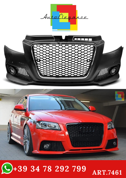 💫ART.7461 Paraurti Anteriore Look RS3 Cromato Nero PDC per AUDI A3 2008-2012💫