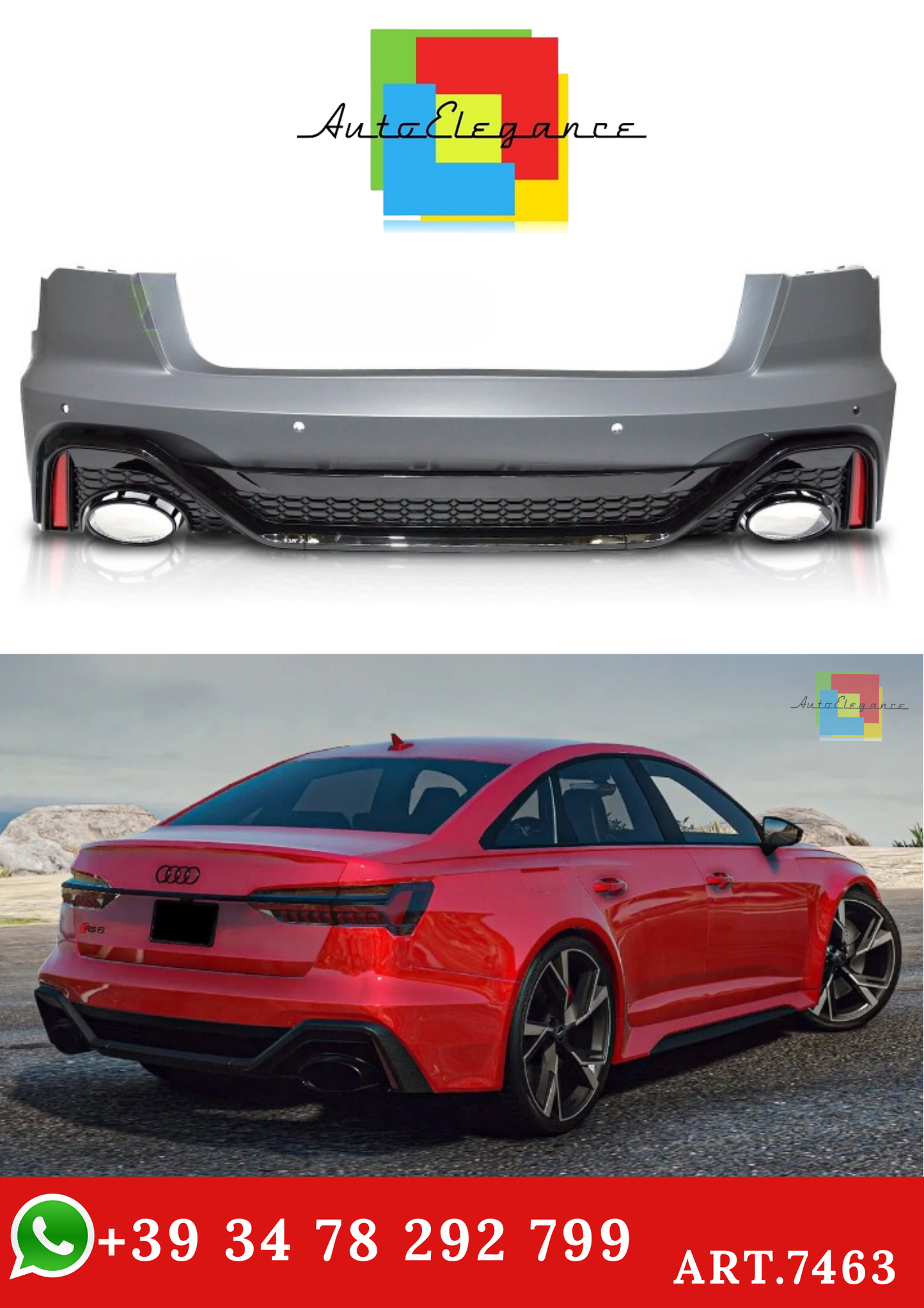 💫ART.7463 Paraurti Posteriore Look RS6 PDC per AUDI A6 C8 2018-2022💫
