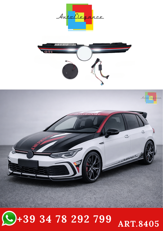 💫ART.8405 Griglia Anteriore con Striscia Luminosa Red Line LED per VW Golf MK8 R Style💫