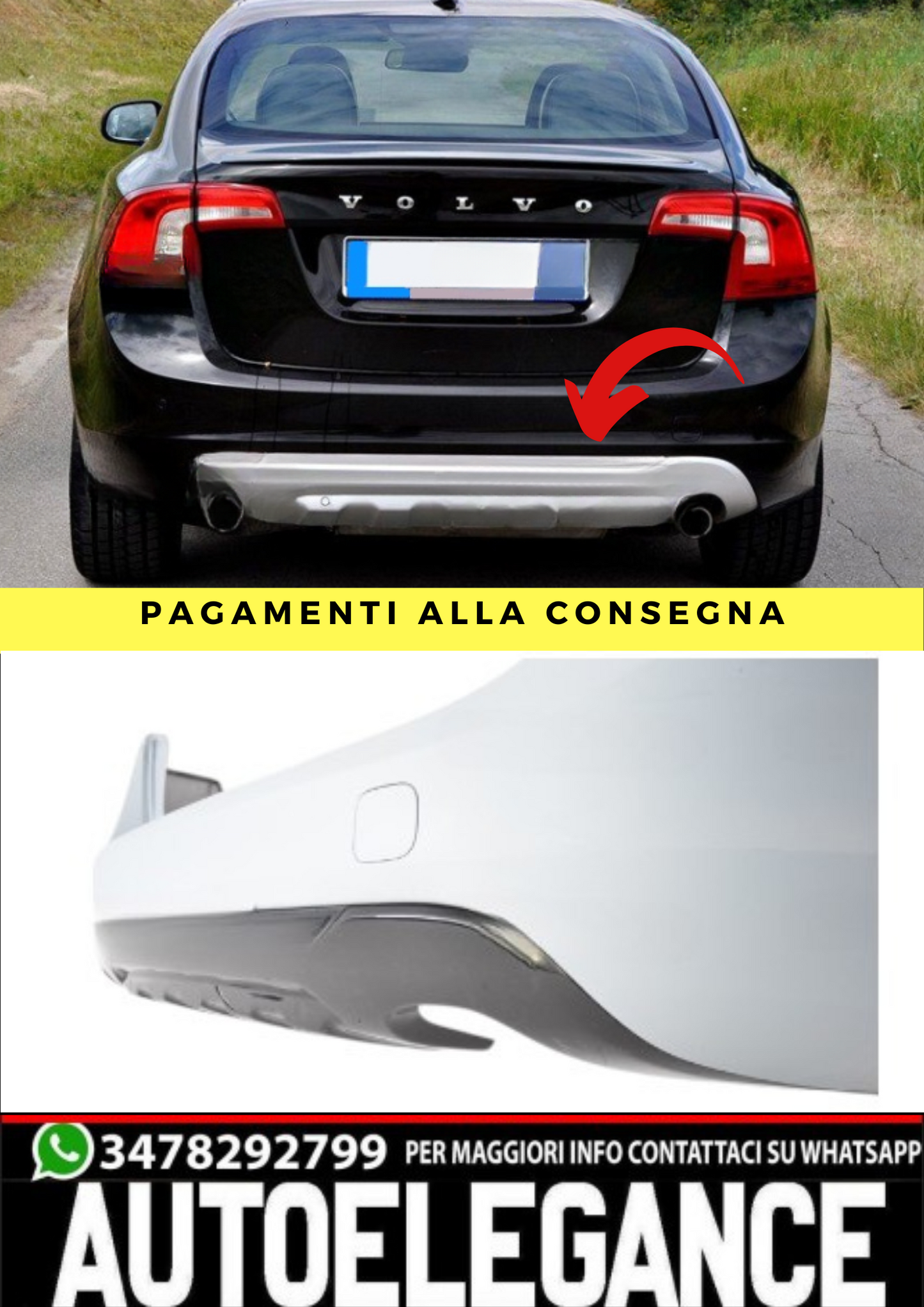 ❤️Spoiler paraurti posteriore ver 2  ADATTO  PER VOLVO V60 S60❤️