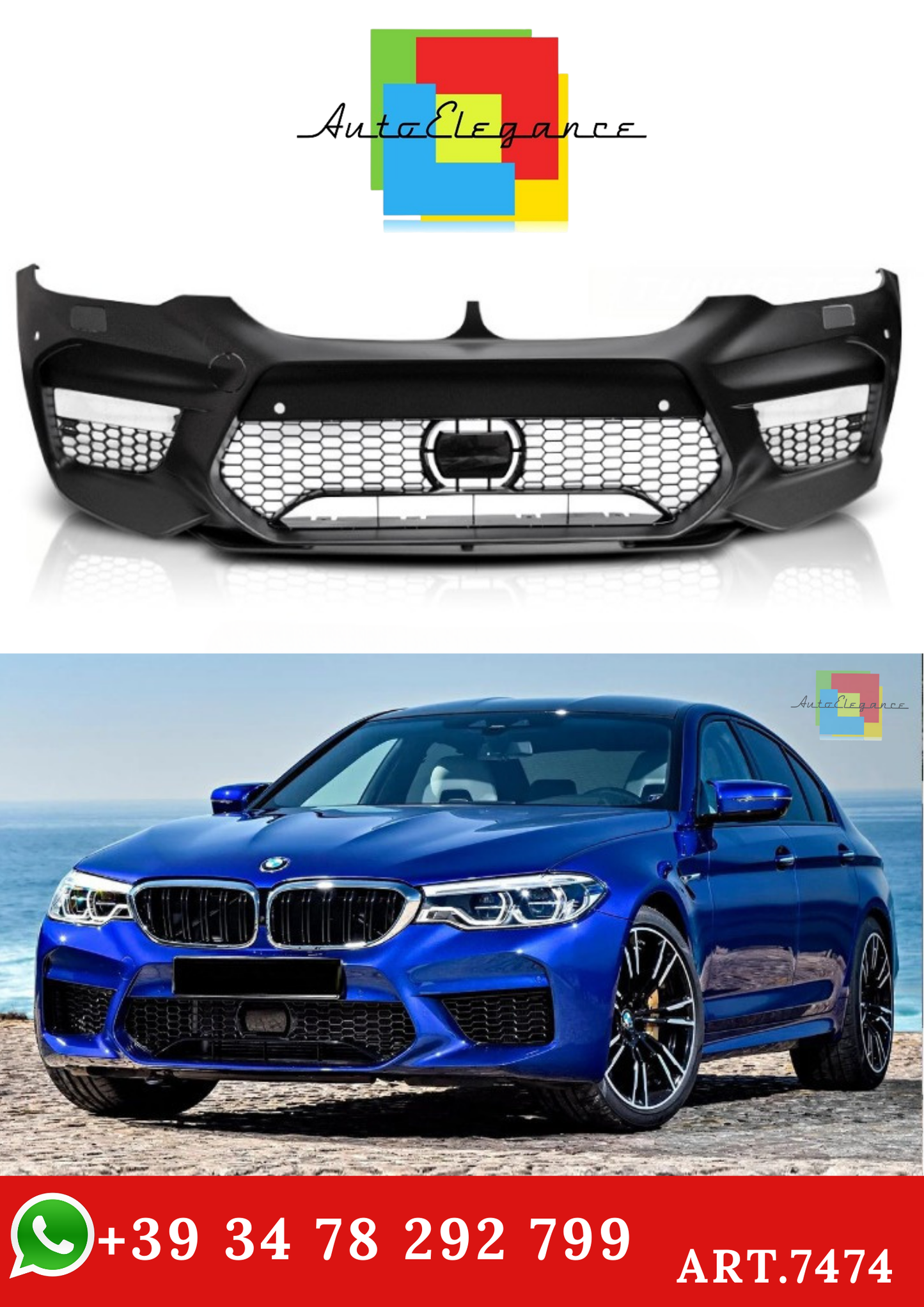 💫ART.7474 Paraurti Anteriore Look M-SPORT PDC + Spoiler per BMW G30 G31 17-20💫